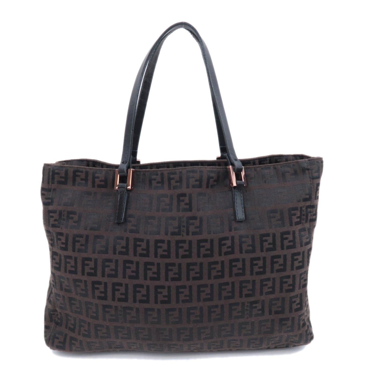 FENDI Zucchino Canvas Leather Handbag  Brown 8BH01890826