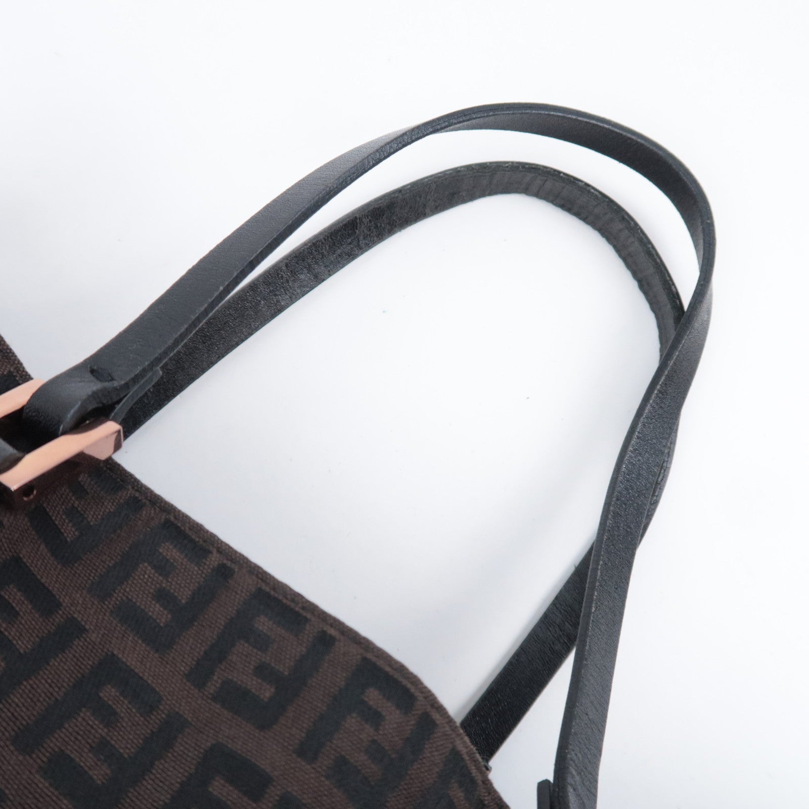 FENDI Zucchino Canvas Leather Handbag  Brown 8BH018