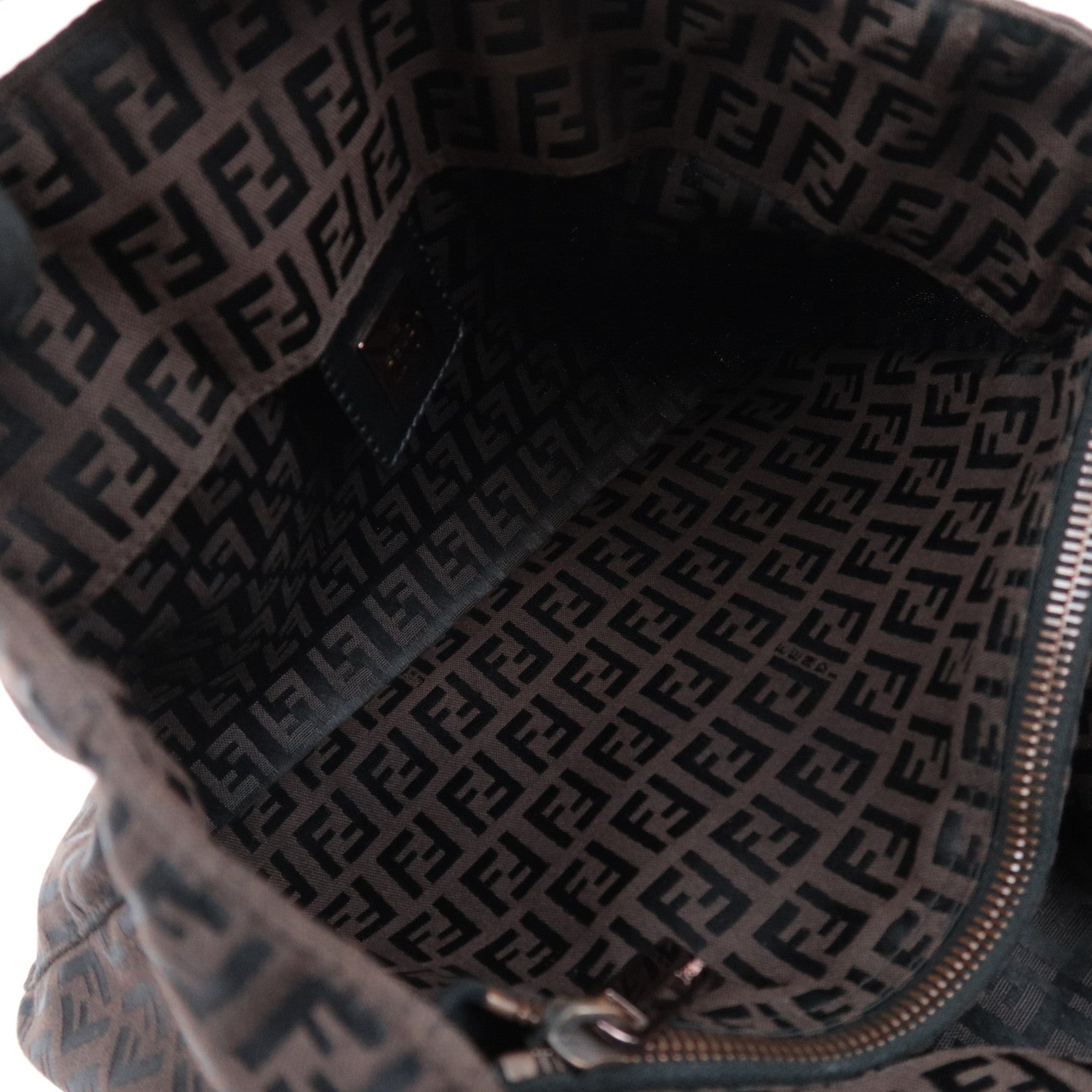 FENDI Zucchino Canvas Leather Handbag  Brown 8BH018