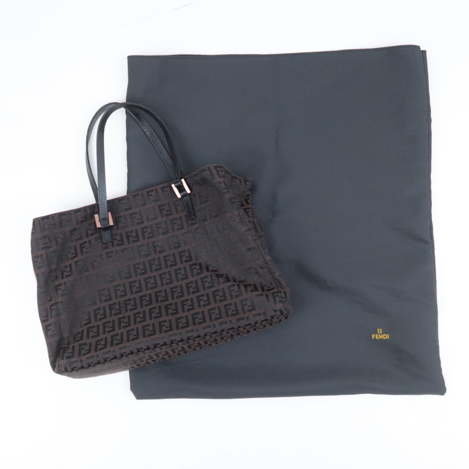 FENDI Zucchino Canvas Leather Handbag  Brown 8BH018