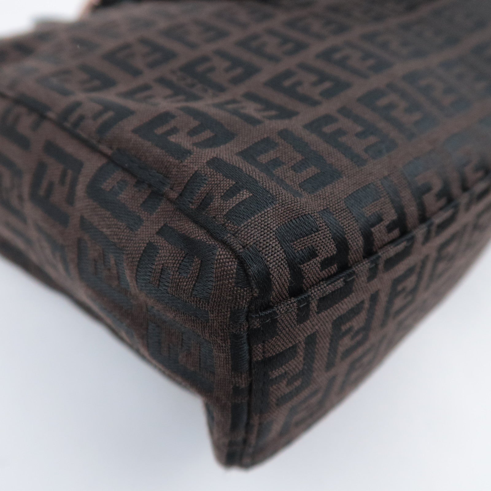 FENDI Zucchino Canvas Leather Handbag  Brown 8BH018