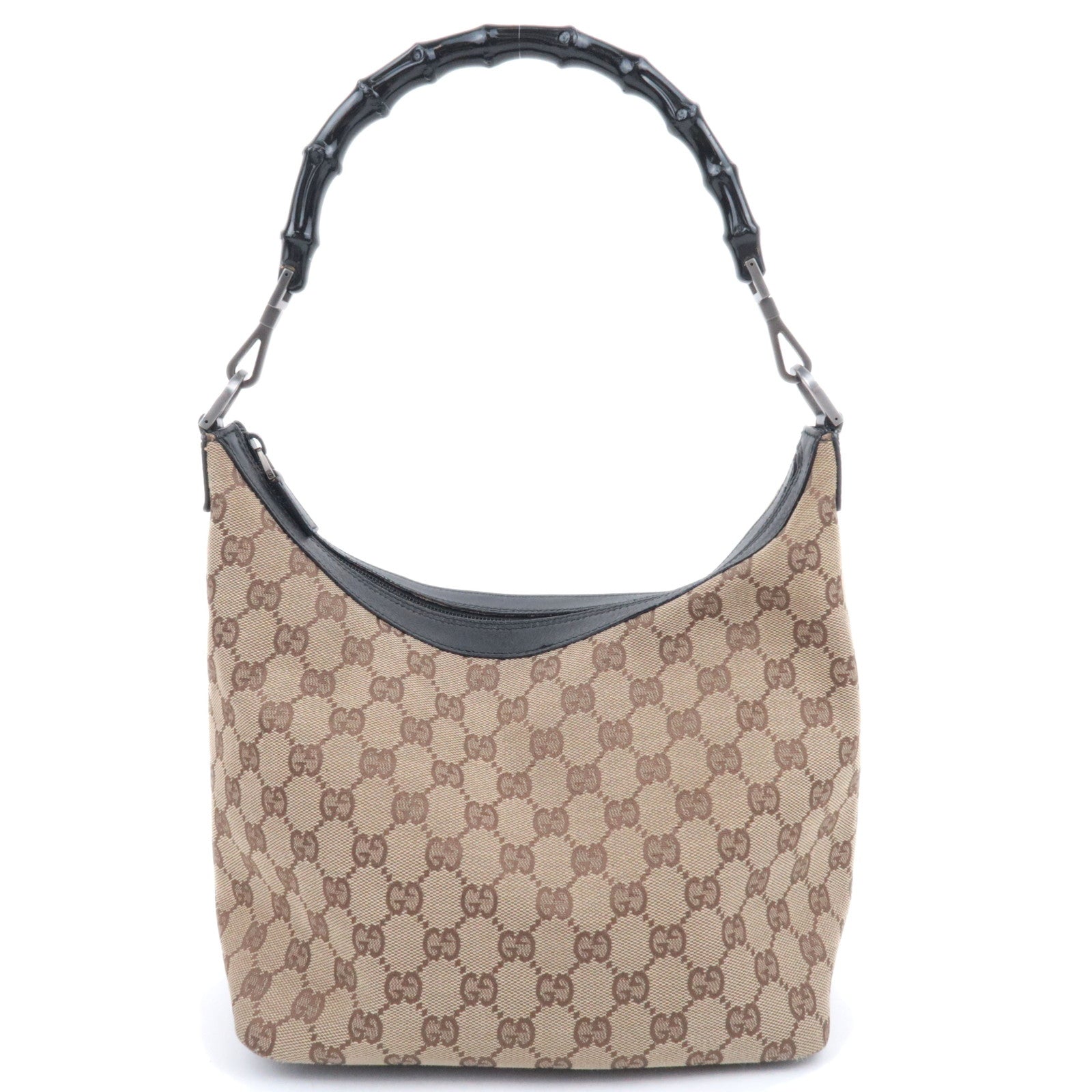 GUCCI Bamboo GG Canvas Shoulder Bag Beige Black 000.053190830