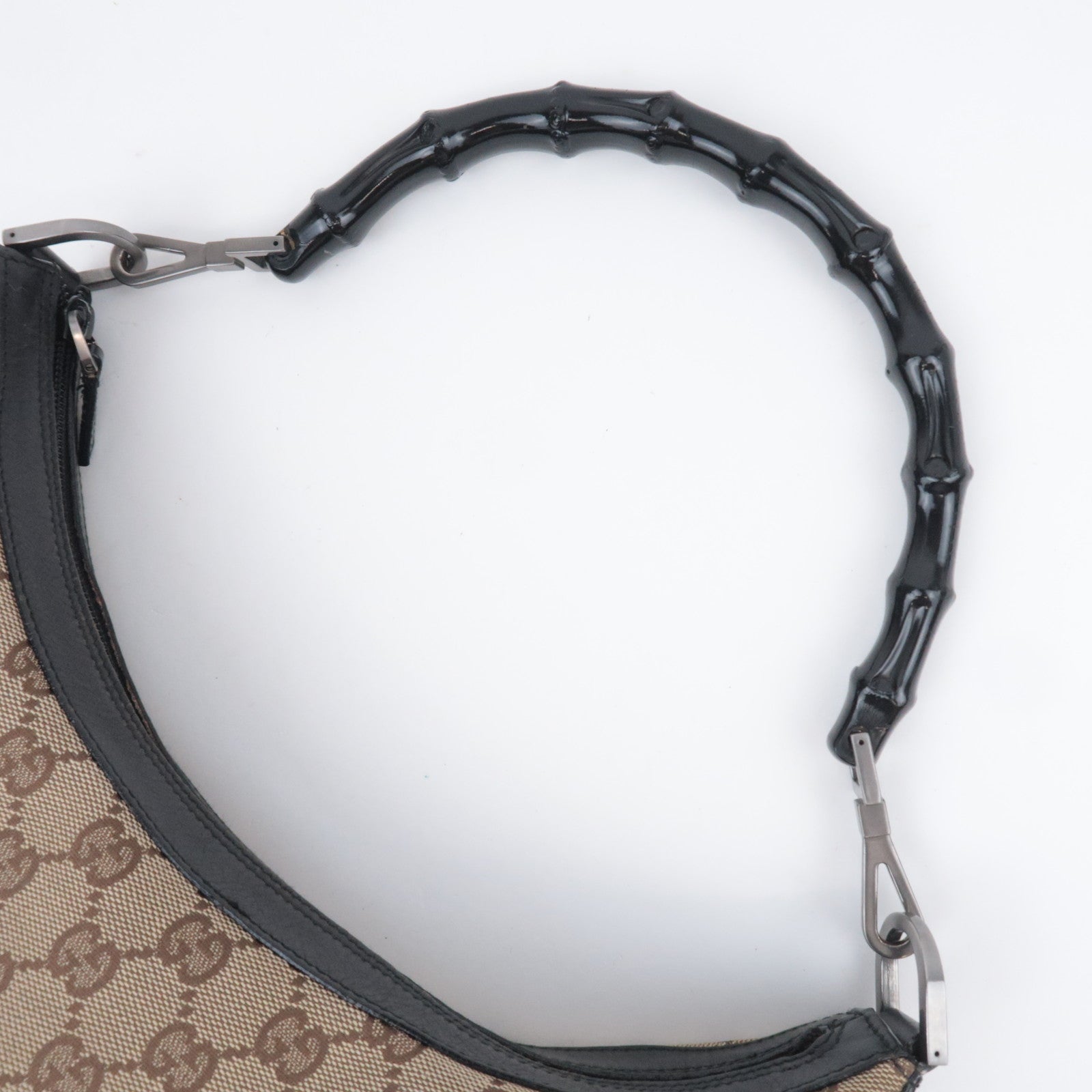 GUCCI Bamboo GG Canvas Shoulder Bag Beige Black 000.0531