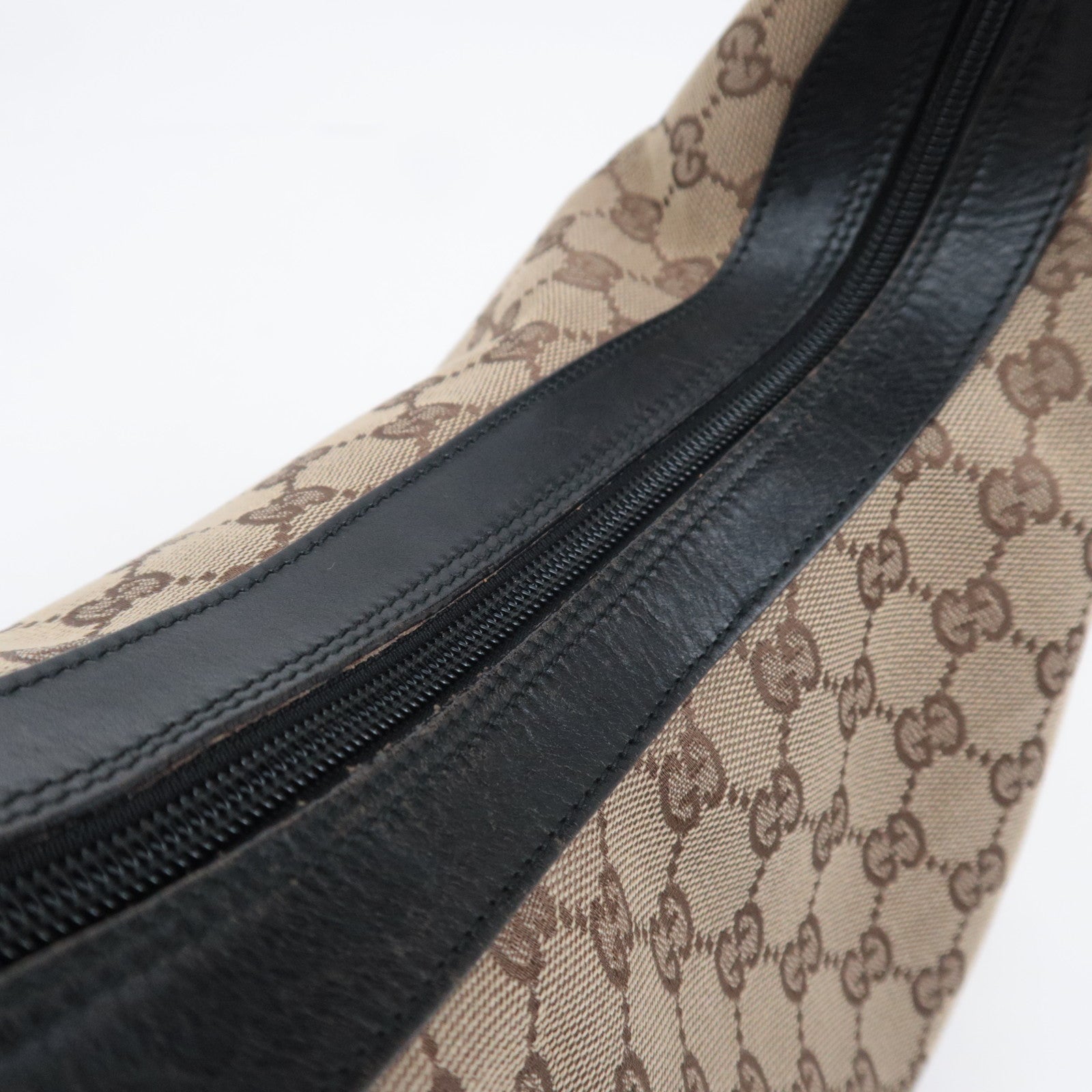 GUCCI Bamboo GG Canvas Shoulder Bag Beige Black 000.0531