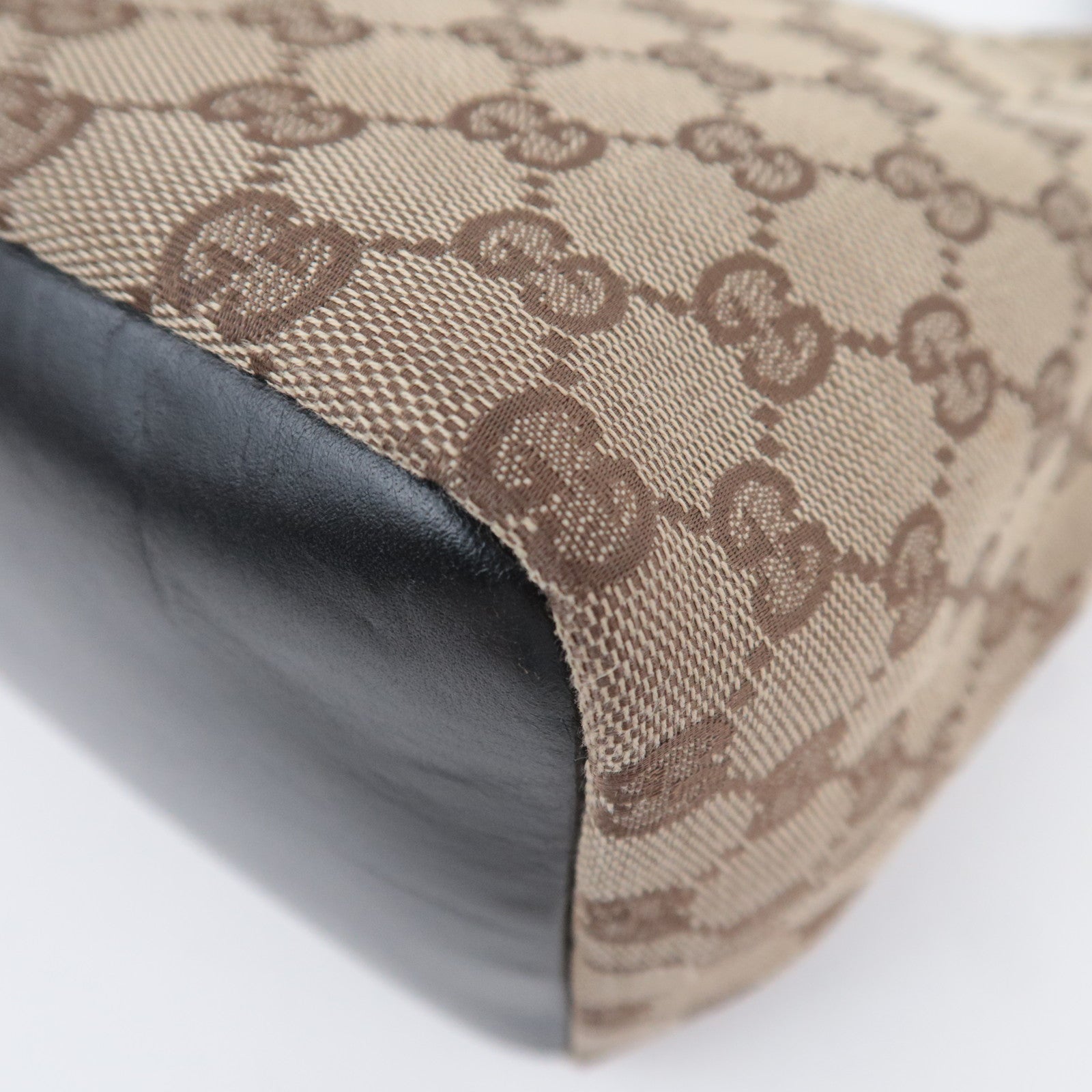 GUCCI Bamboo GG Canvas Shoulder Bag Beige Black 000.0531