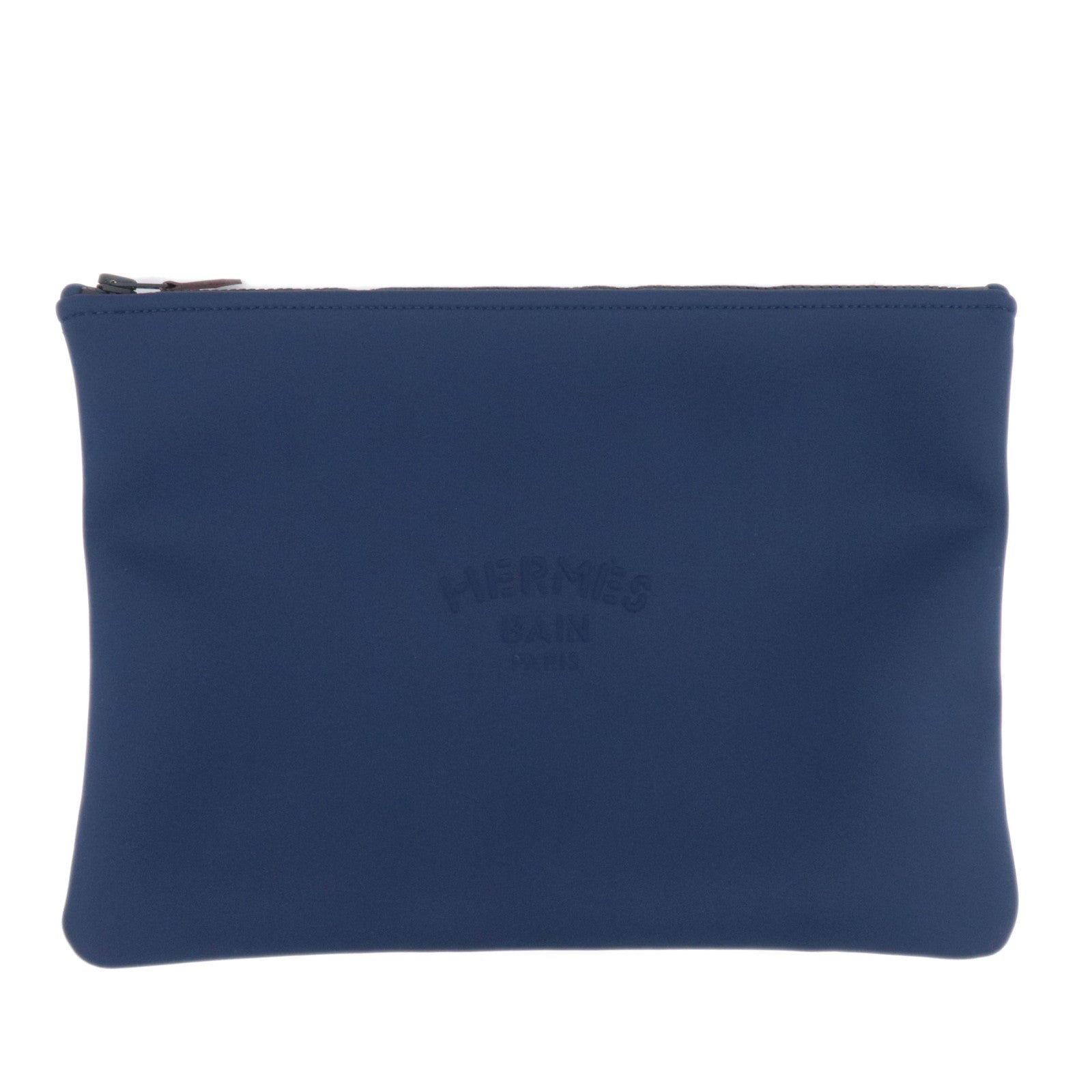 HERMES Neo Bain GM Clutch Bag Neoprene Navy90834