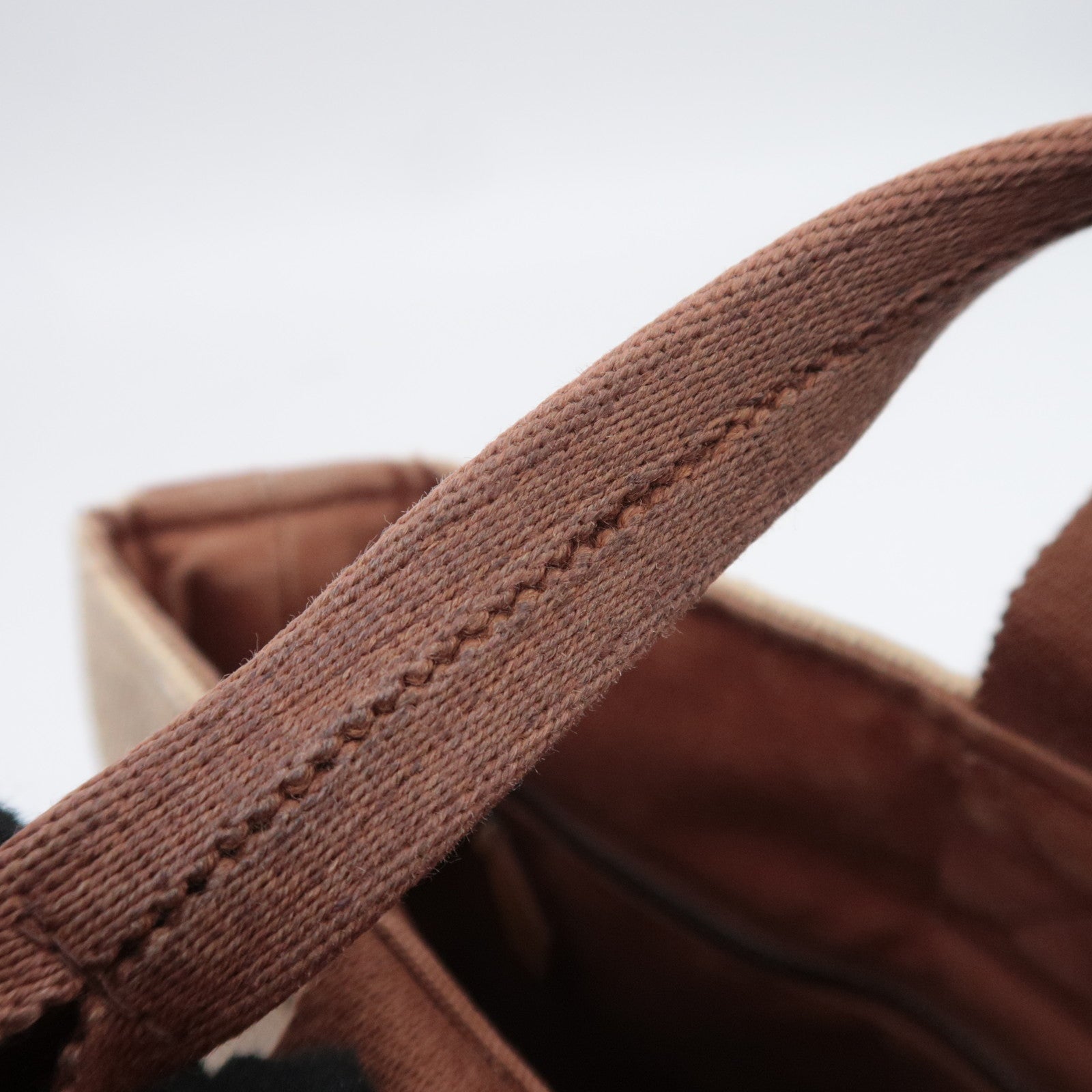 HERMES Saxo PM Canvas Handbag Beige Brown