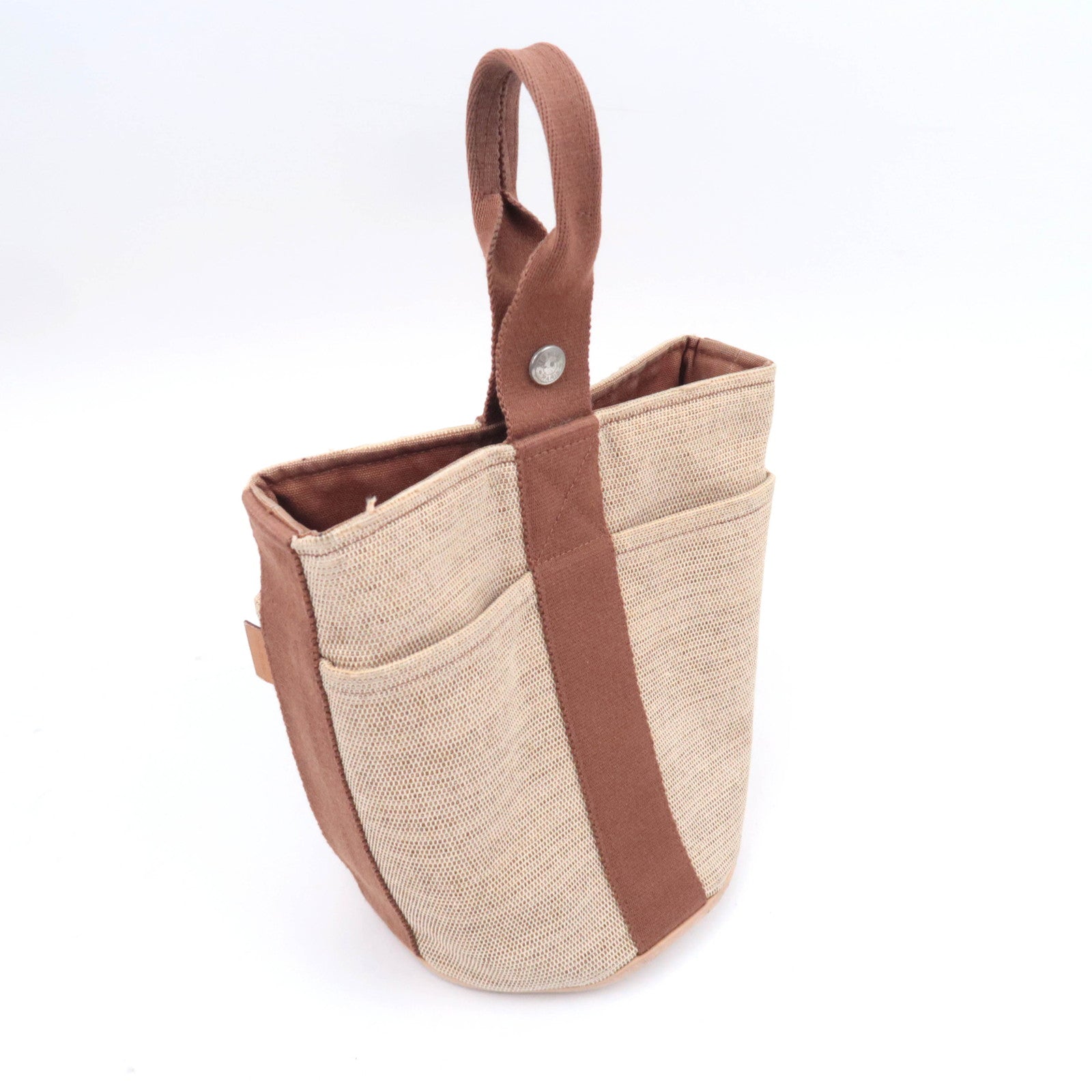 HERMES Saxo PM Canvas Handbag Beige Brown