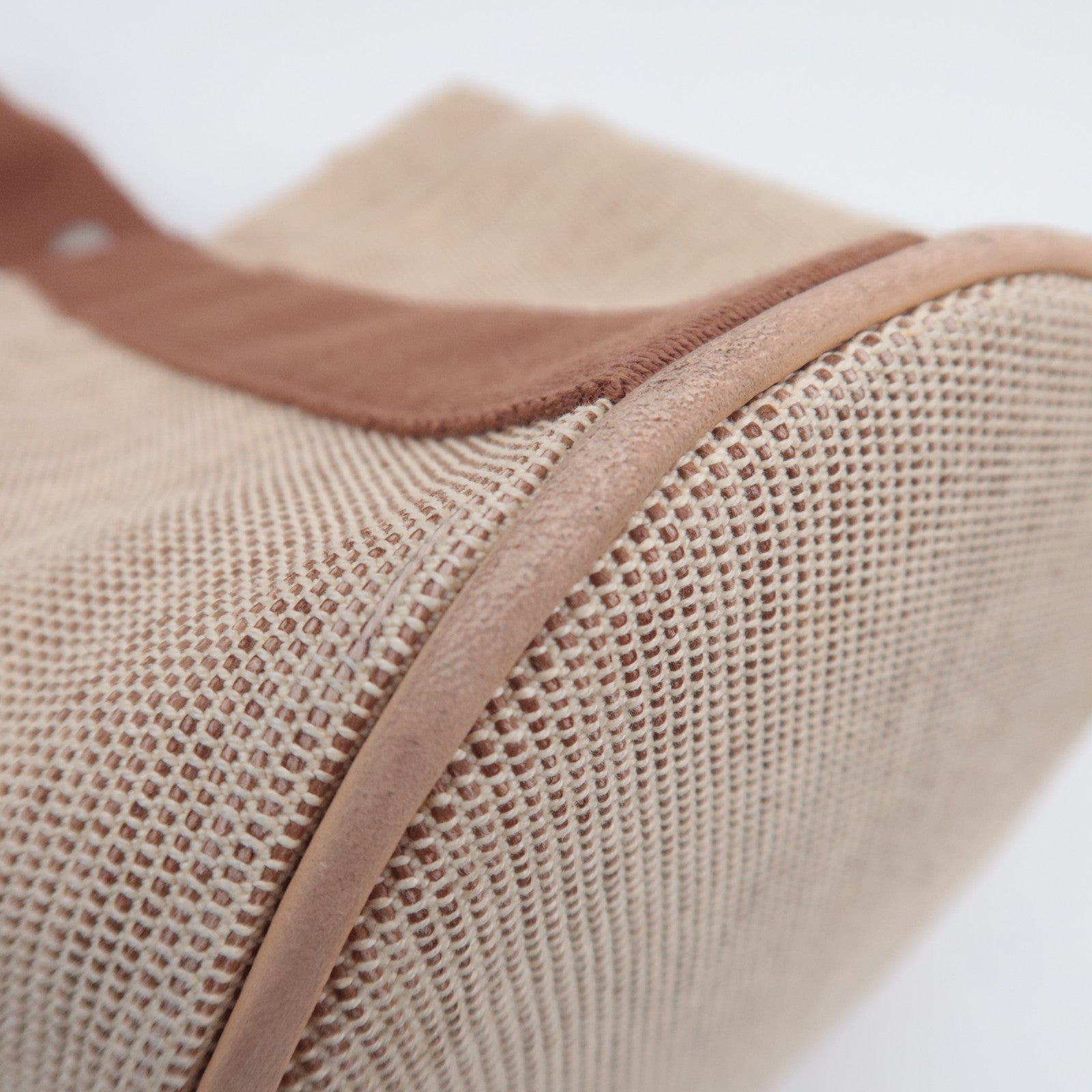 HERMES Saxo PM Canvas Handbag Beige Brown