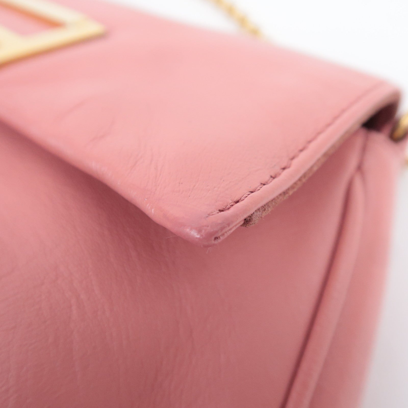 FENDI Leather Chain Shoulder Bag Pink 8M0276