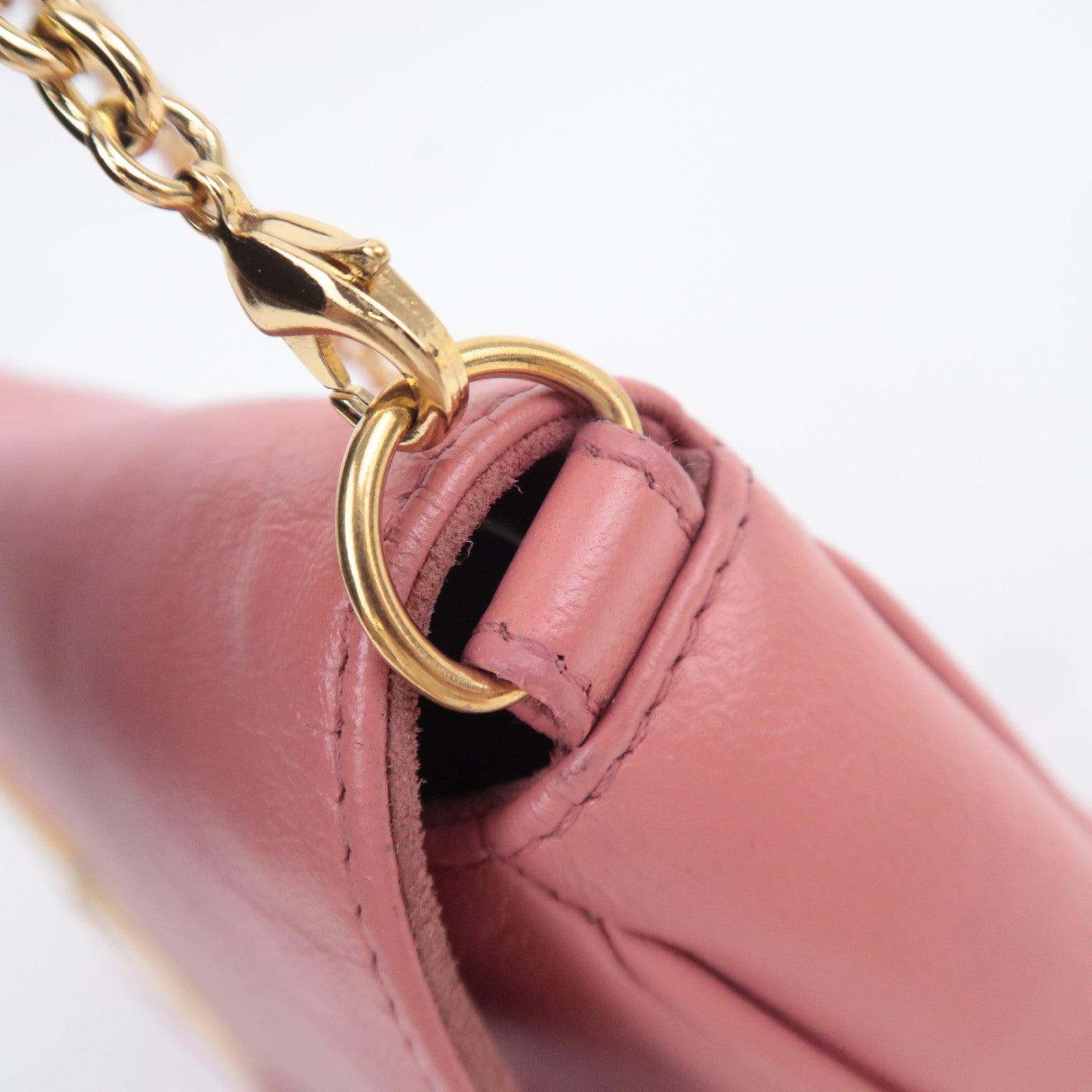 FENDI Leather Chain Shoulder Bag Pink 8M0276