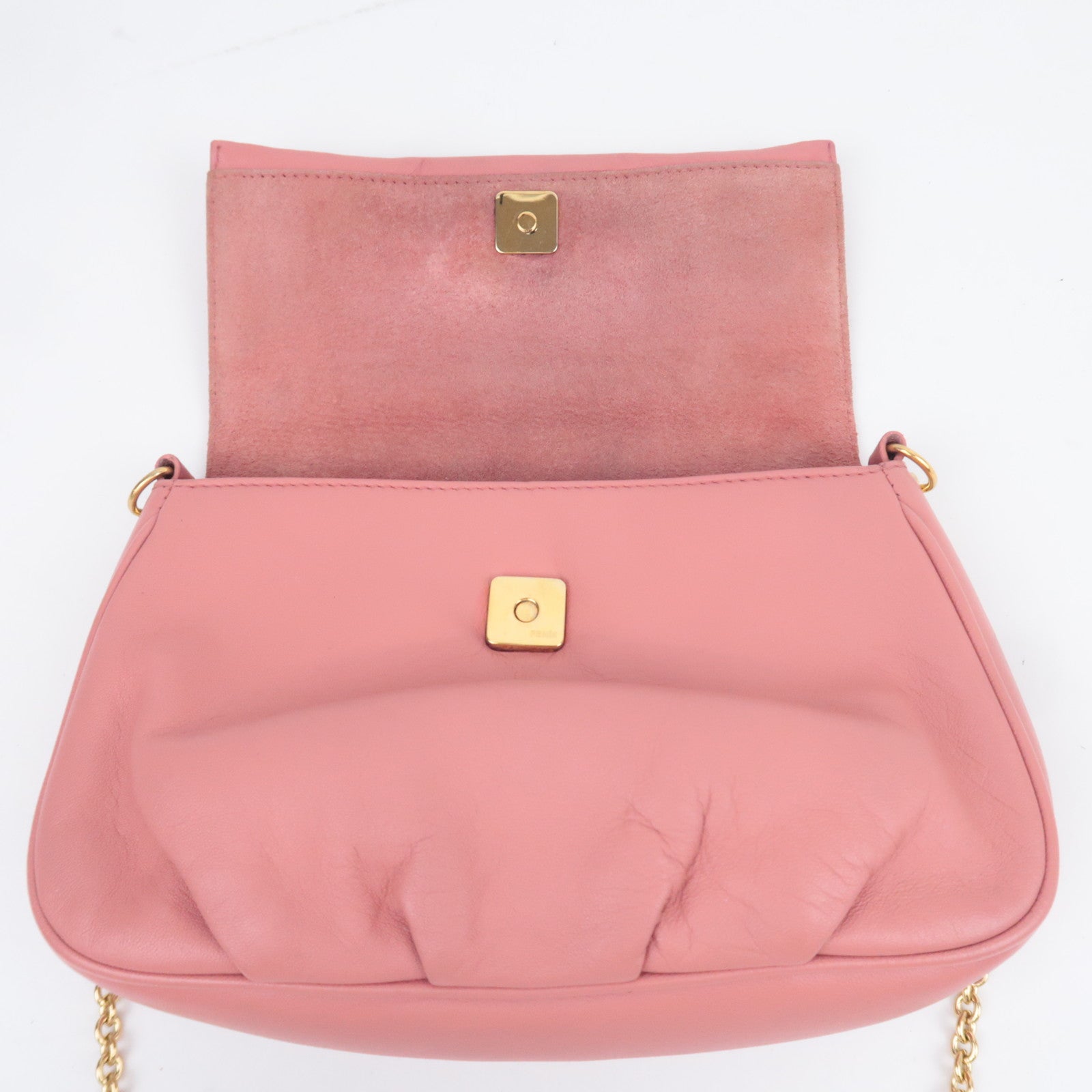 FENDI Leather Chain Shoulder Bag Pink 8M0276