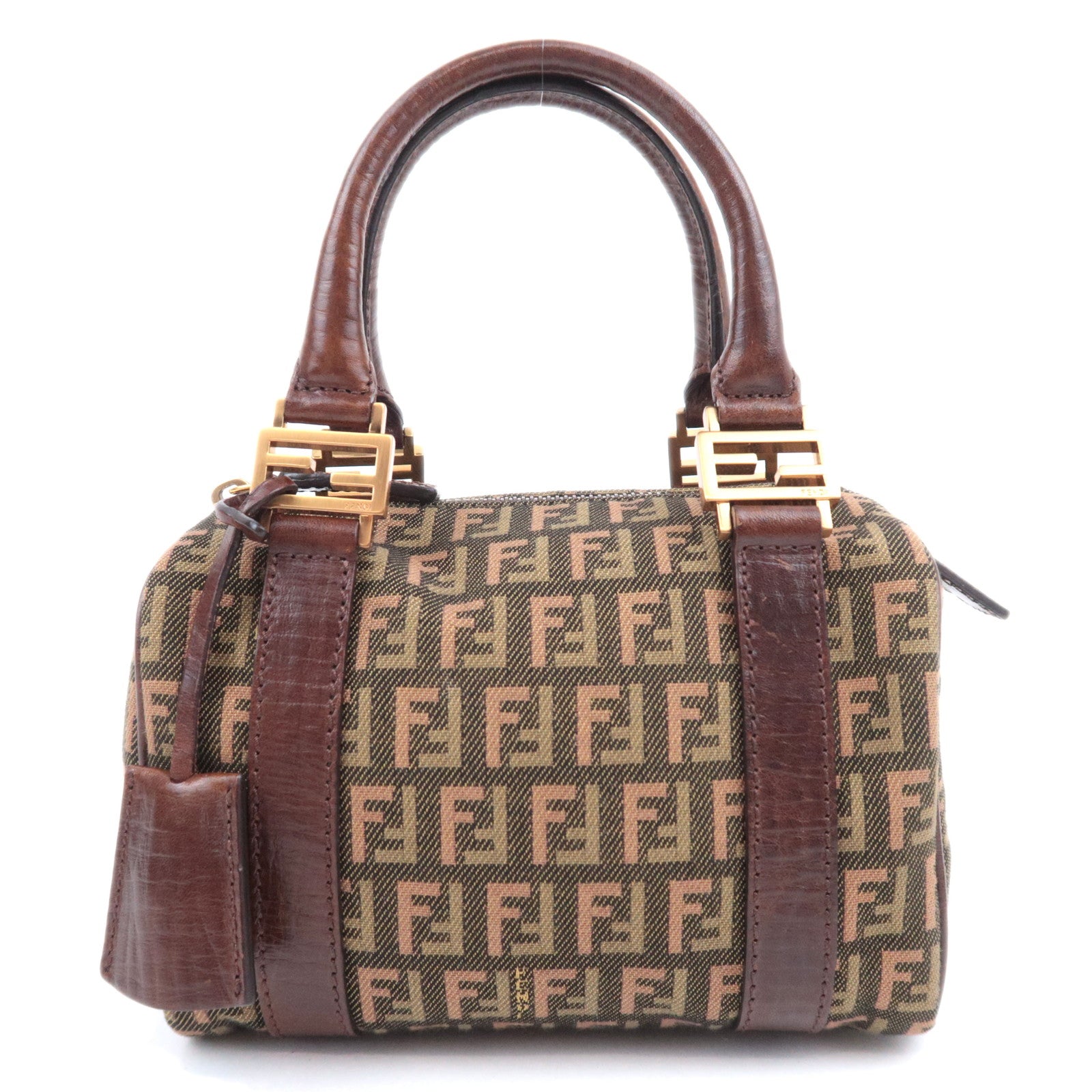 FENDI Zucchino Canvas Leather Handbag Khaki Brown 8BL07190842
