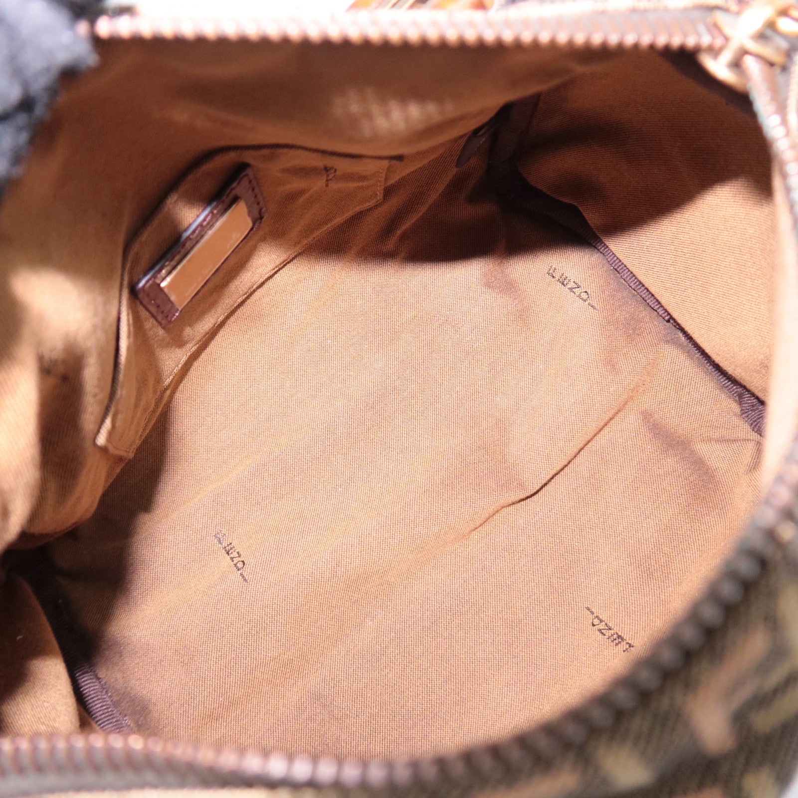 FENDI Zucchino Canvas Leather Handbag Khaki Brown 8BL071