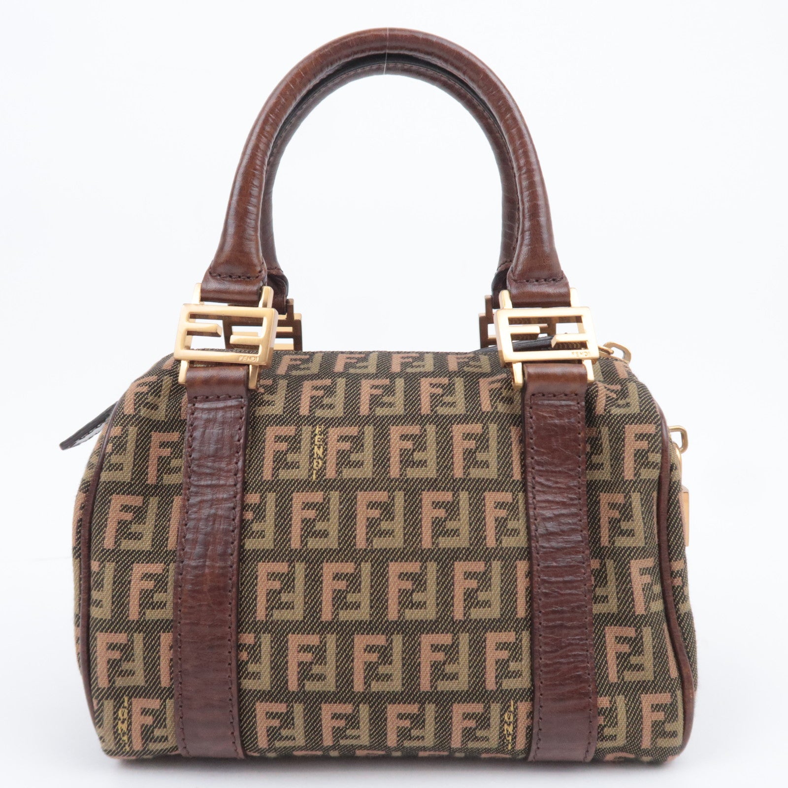 FENDI Zucchino Canvas Leather Handbag Khaki Brown 8BL071