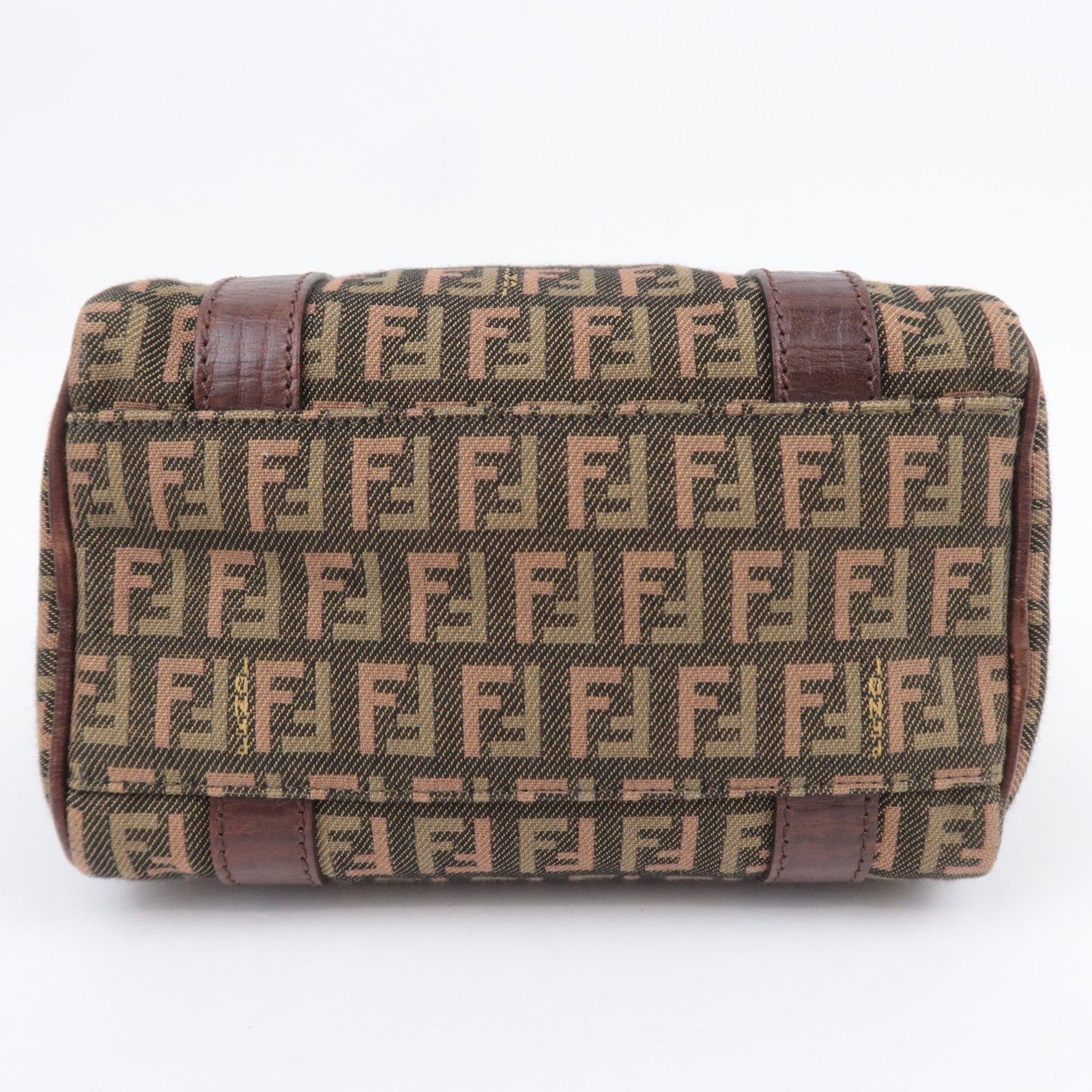 FENDI Zucchino Canvas Leather Handbag Khaki Brown 8BL071