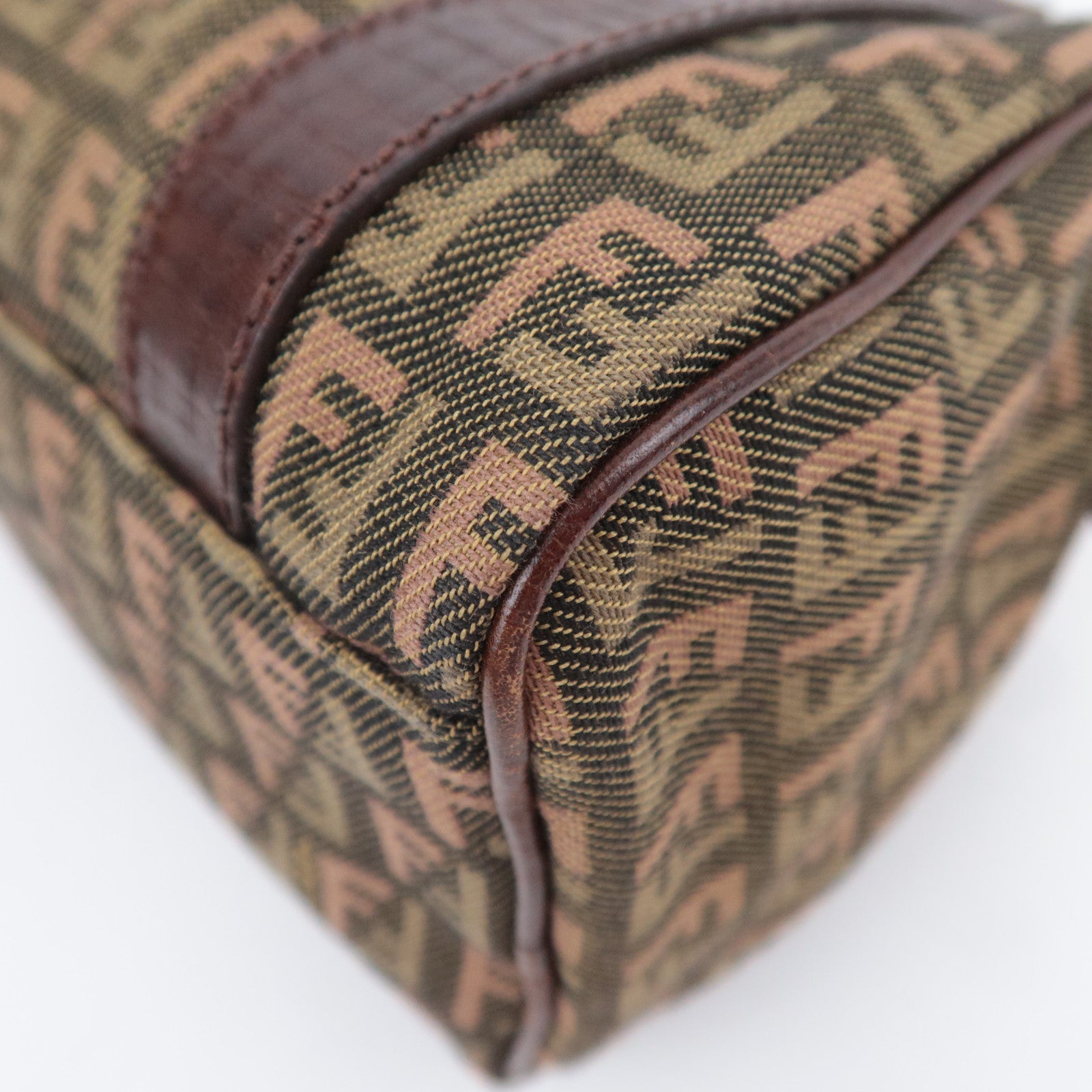 FENDI Zucchino Canvas Leather Handbag Khaki Brown 8BL071