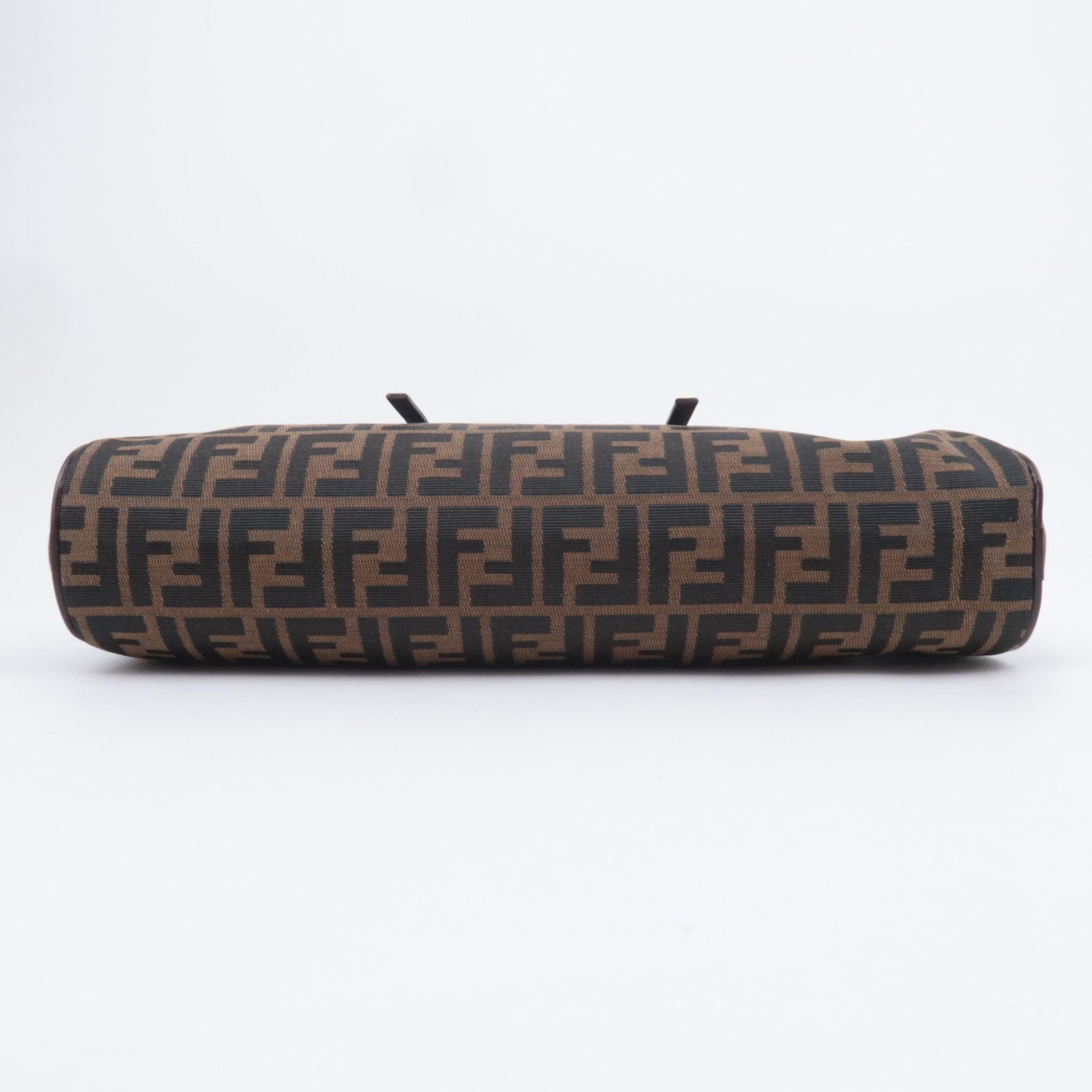 FENDI Zucca Canvas Leather Handbag Brown Black 16560