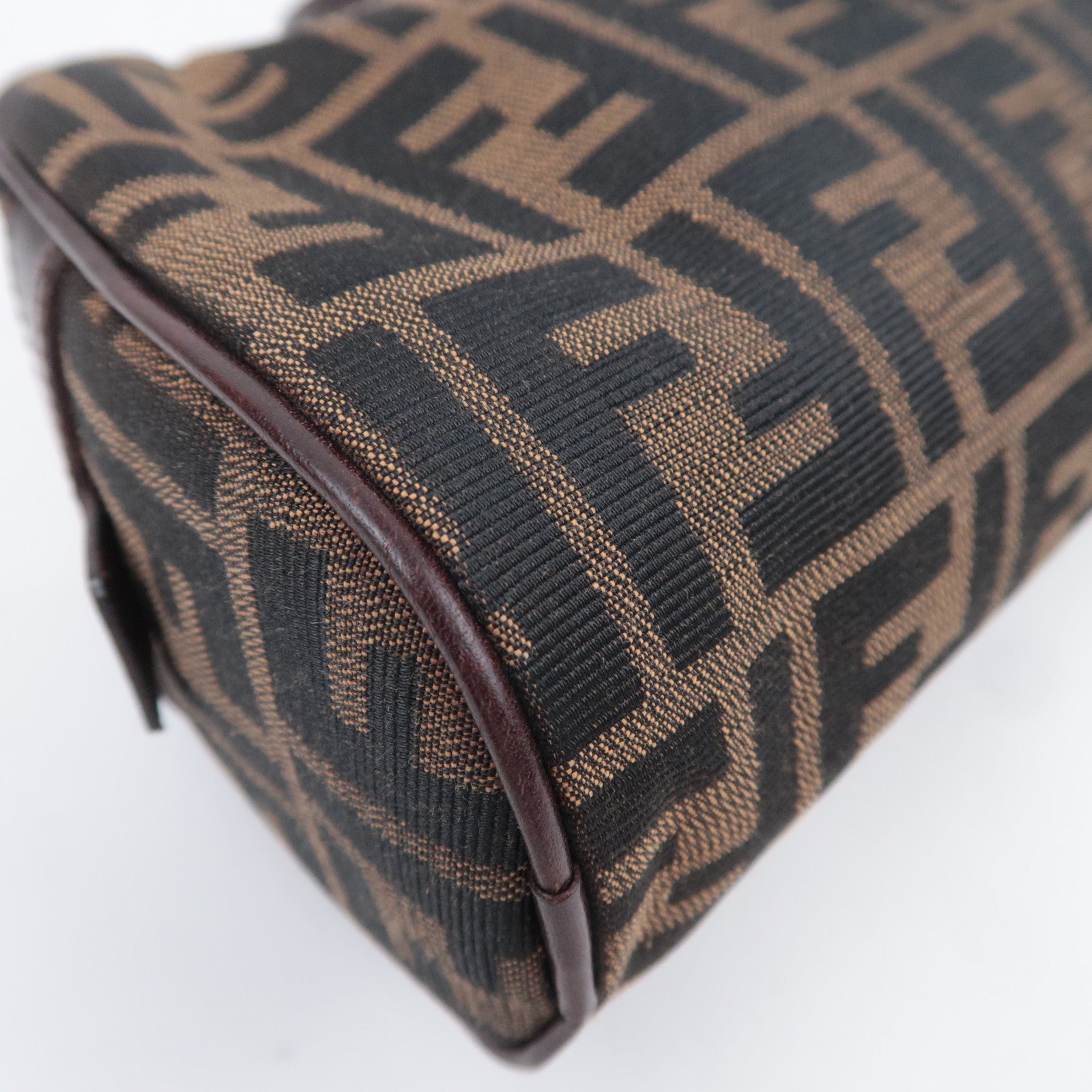 FENDI Zucca Canvas Leather Handbag Brown Black 16560