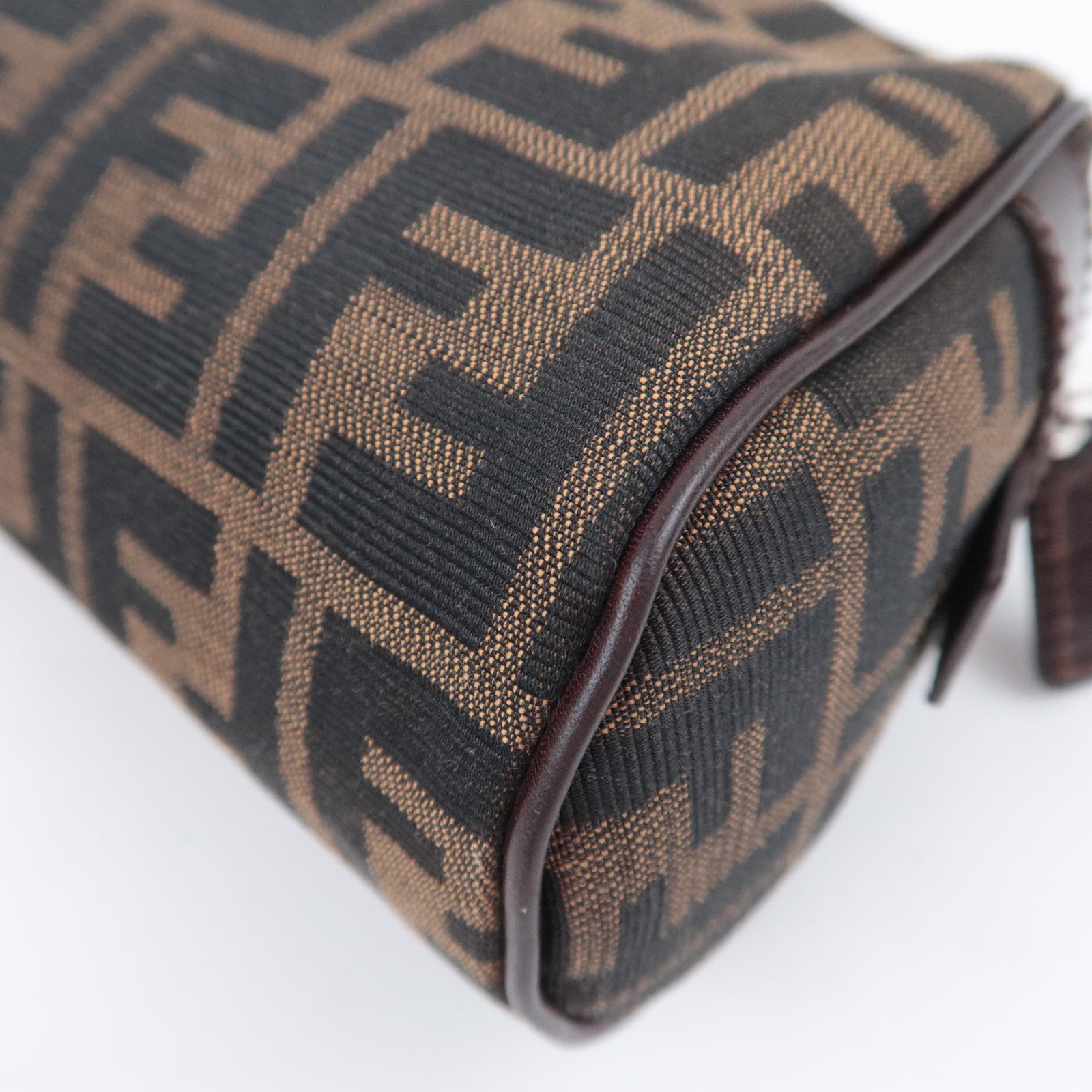 FENDI Zucca Canvas Leather Handbag Brown Black 16560
