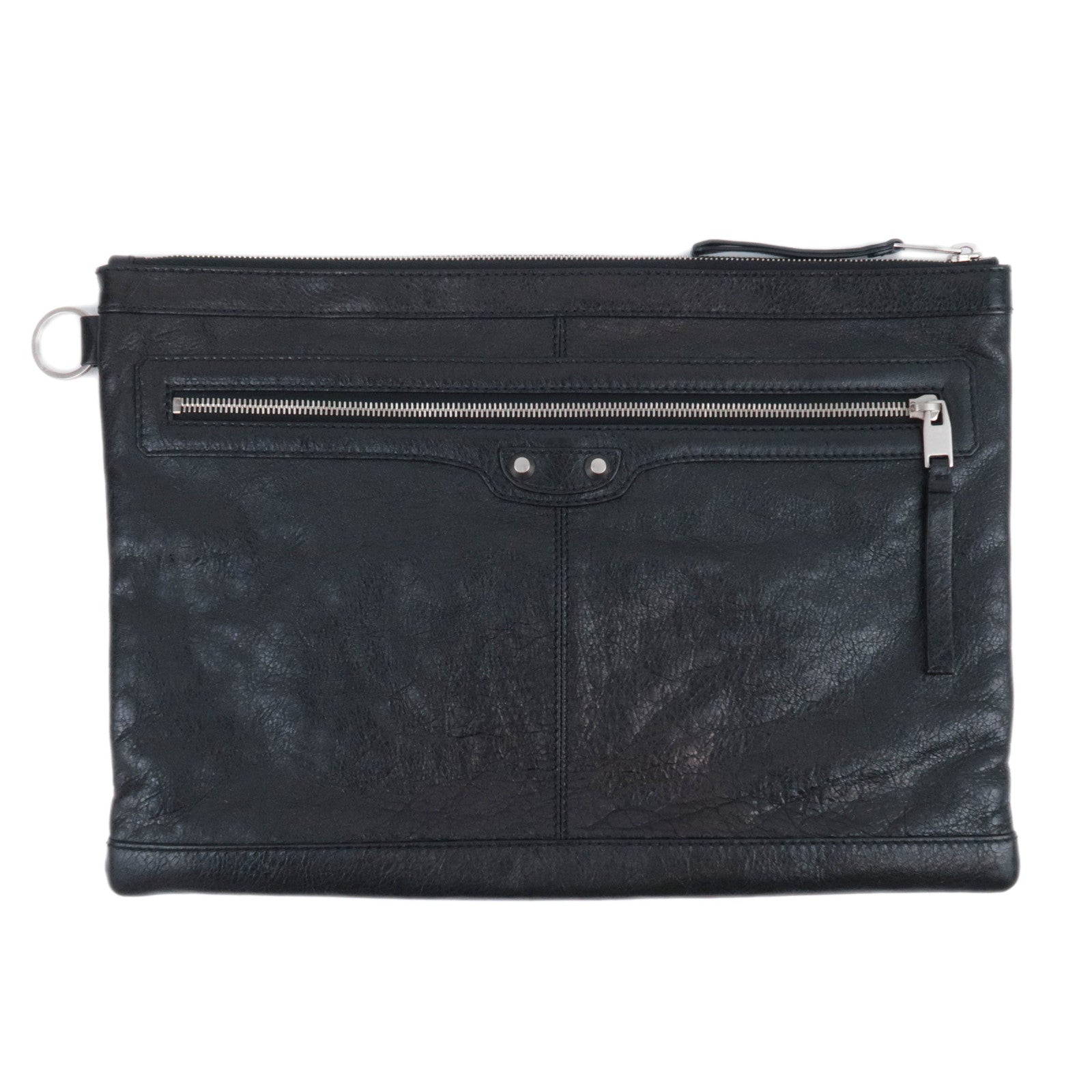 BALENCIAGA Classic Clip L Leather Clutch Bag Black 27302390846