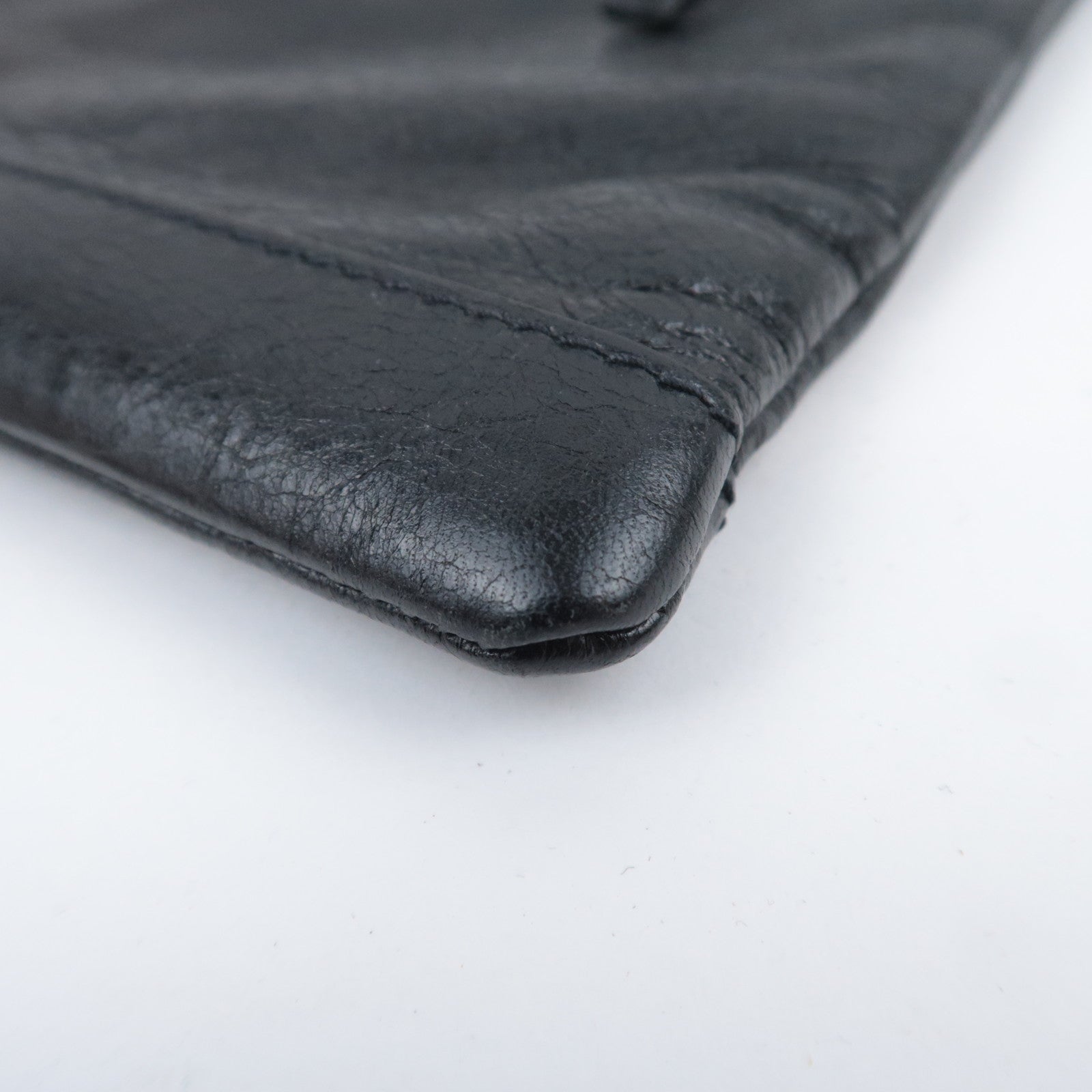 BALENCIAGA Classic Clip L Leather Clutch Bag Black 273023