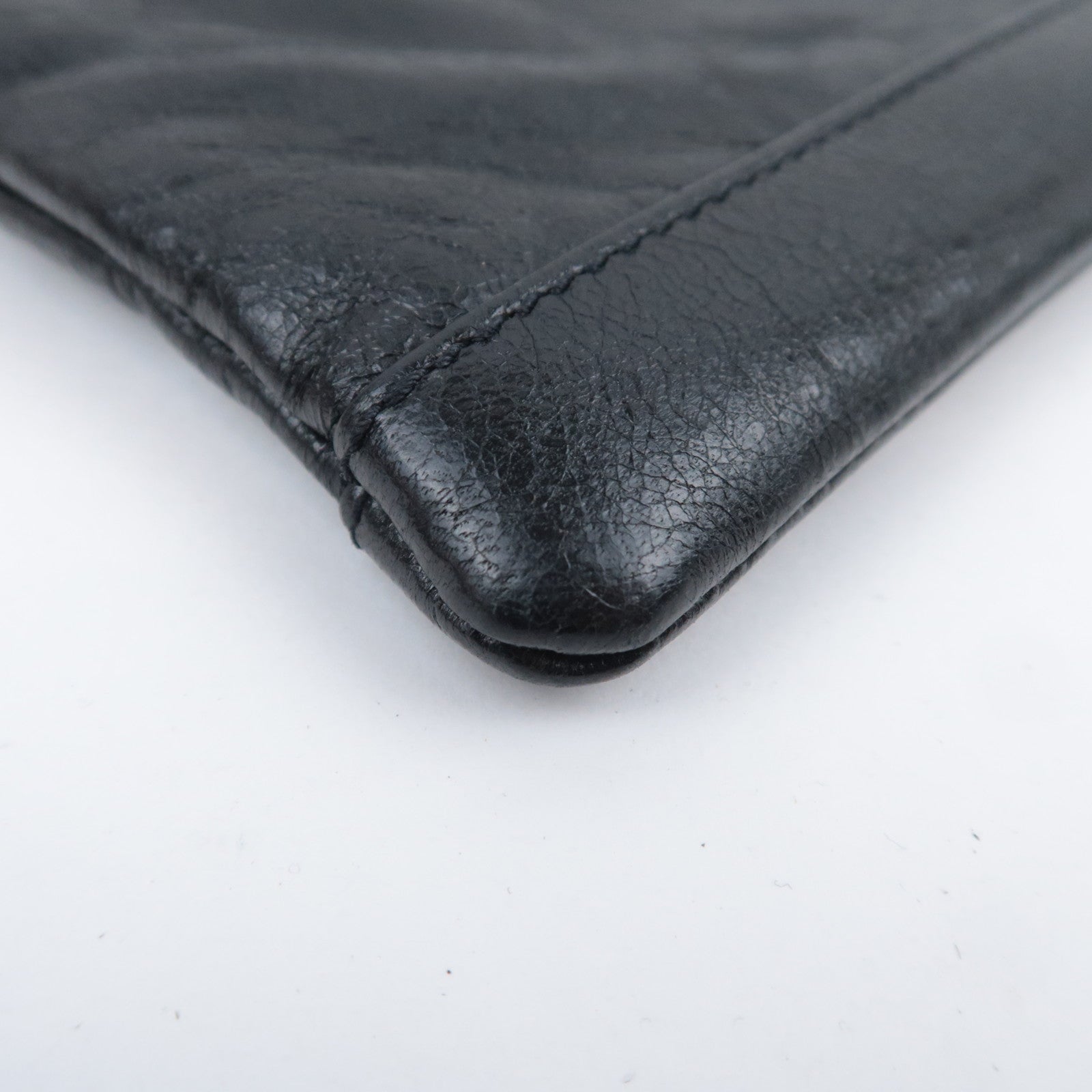 BALENCIAGA Classic Clip L Leather Clutch Bag Black 273023