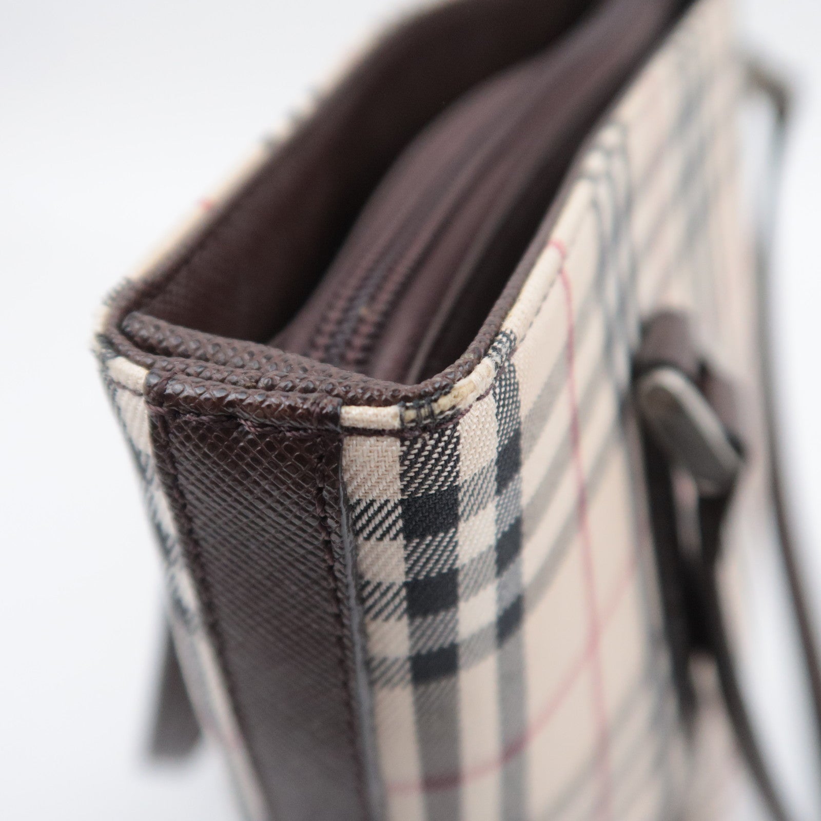 BURBERRY Nova Plaid Canvas Leather Tote Bag Beige Brown
