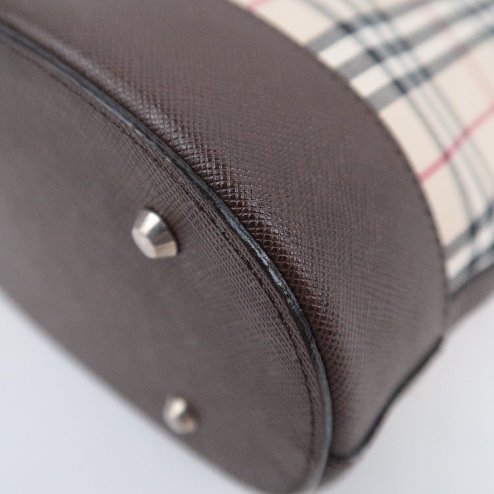 BURBERRY Nova Plaid Canvas Leather Tote Bag Beige Brown