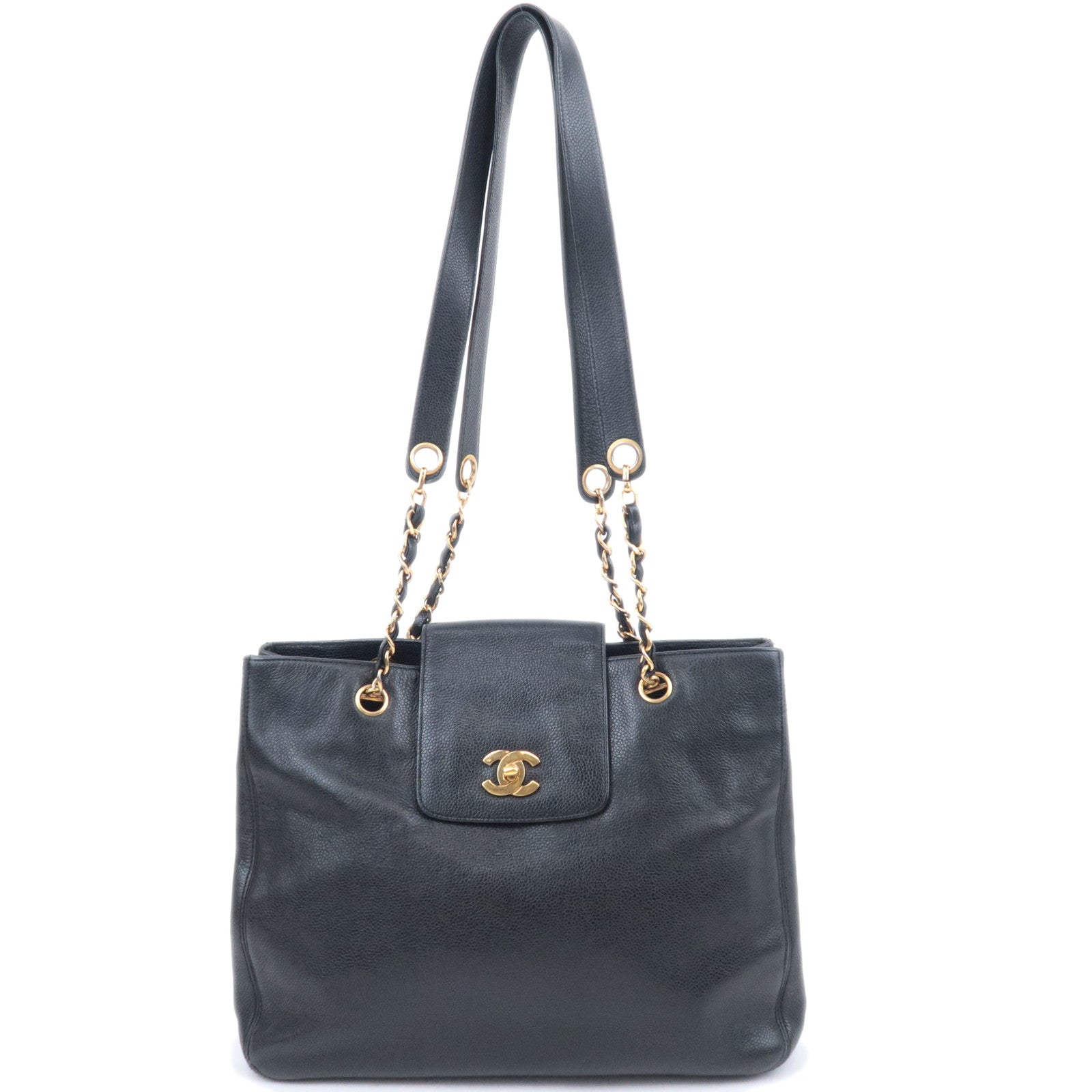 CHANEL Supermodel Medium Shoulder Bag Caviarskin Black Gold HDW90849