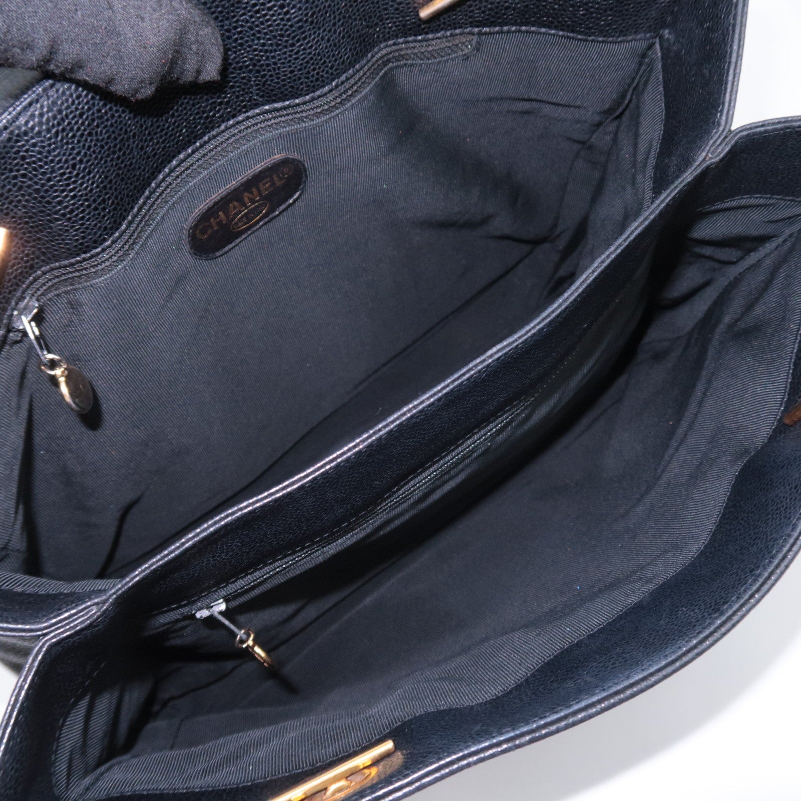 CHANEL Supermodel Medium Shoulder Bag Caviarskin Black Gold HDW