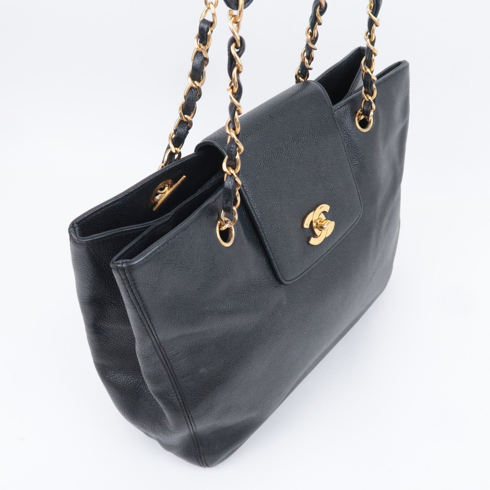 CHANEL Supermodel Medium Shoulder Bag Caviarskin Black Gold HDW