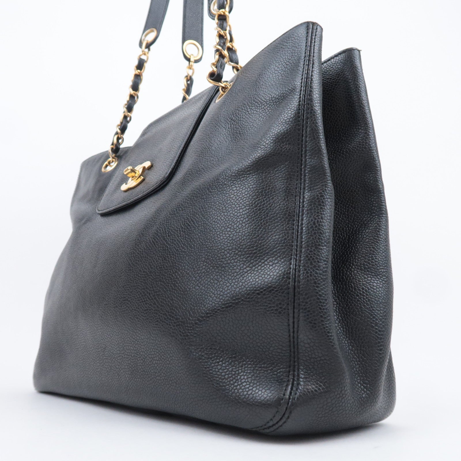 CHANEL Supermodel Medium Shoulder Bag Caviarskin Black Gold HDW