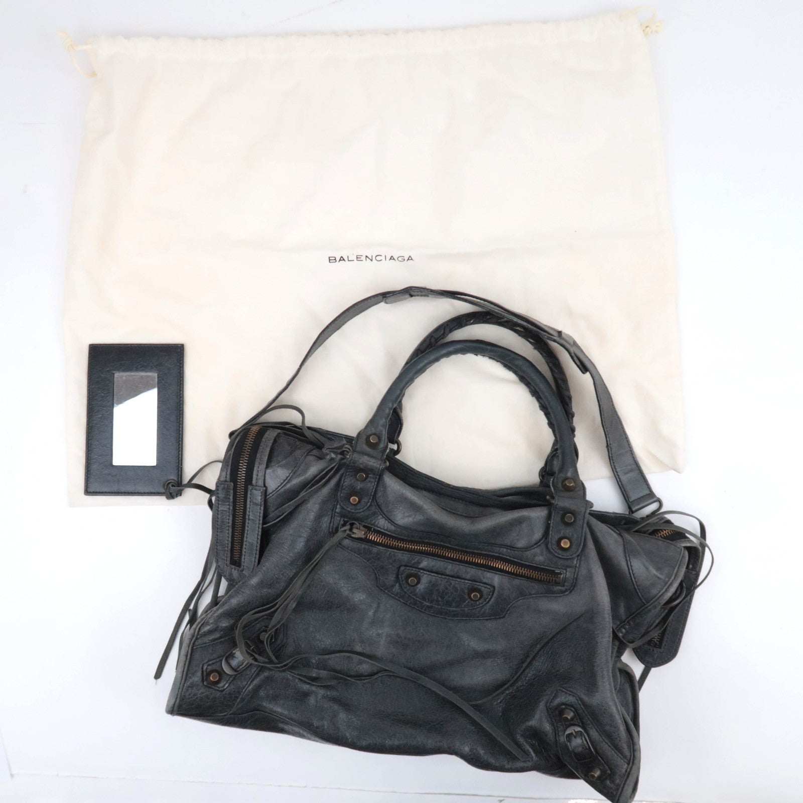 BALENCIAGA The City 2Way Leather Shoulder Bag Gray 115748