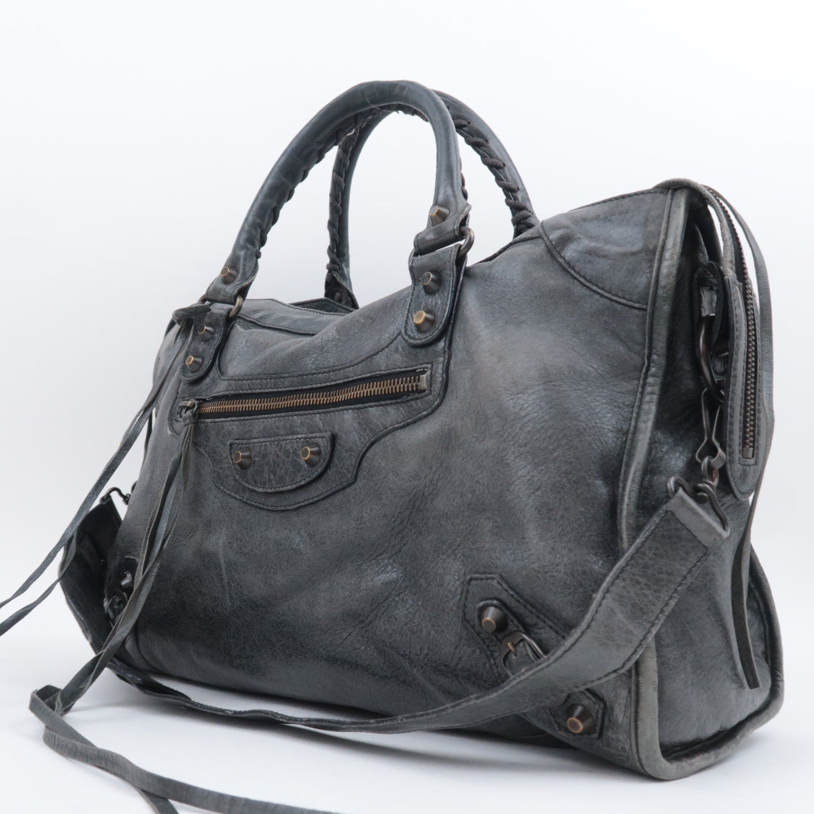 BALENCIAGA The City 2Way Leather Shoulder Bag Gray 115748