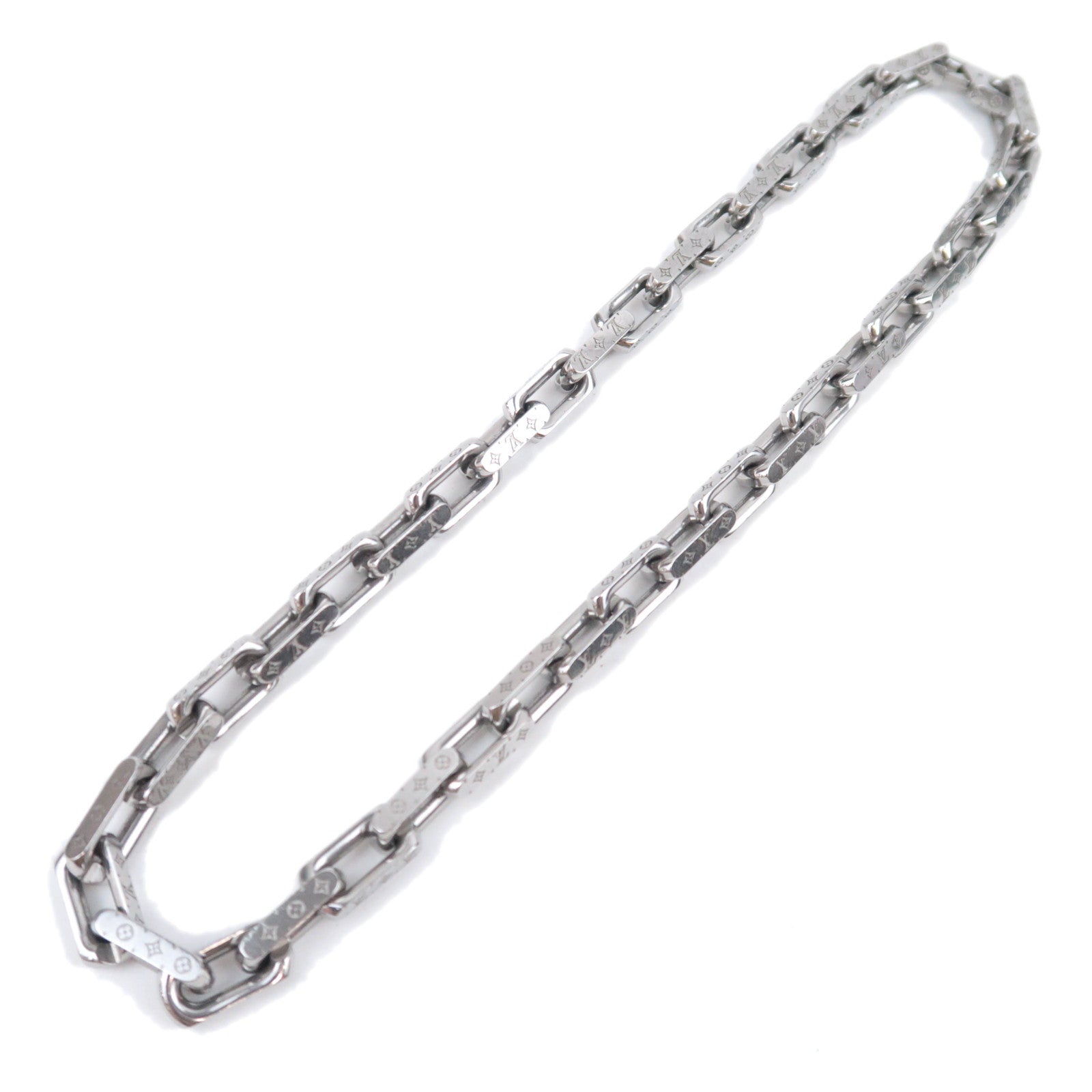 Louis Vuitton Collier Chain Monogram Necklace Silver Color M0030790895