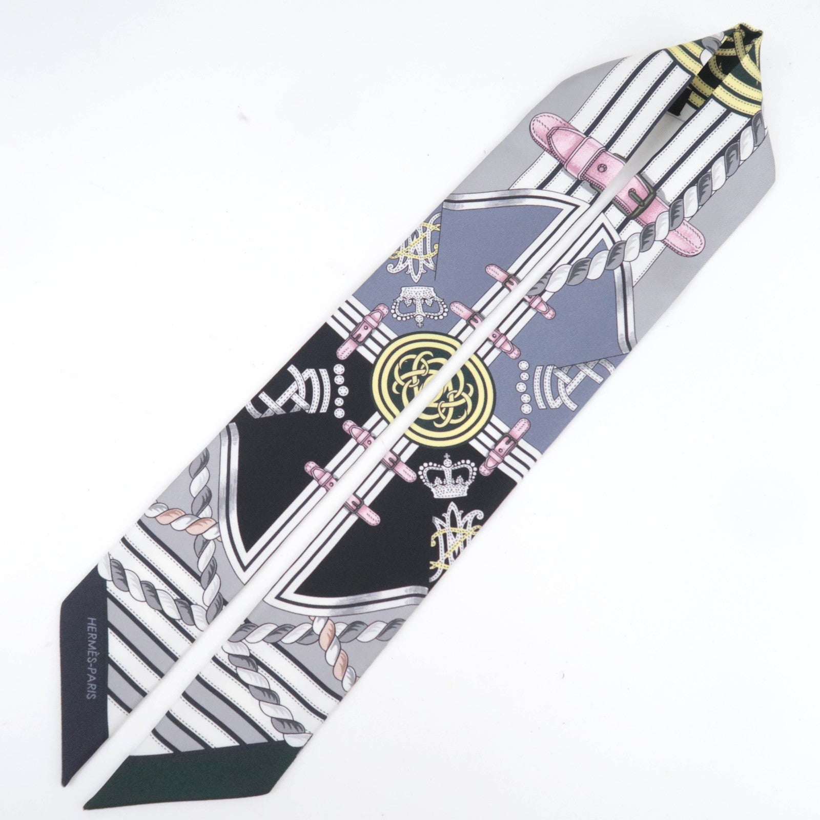 HERMES Twilly Scarf Grande Tenue 100% Silk Gray