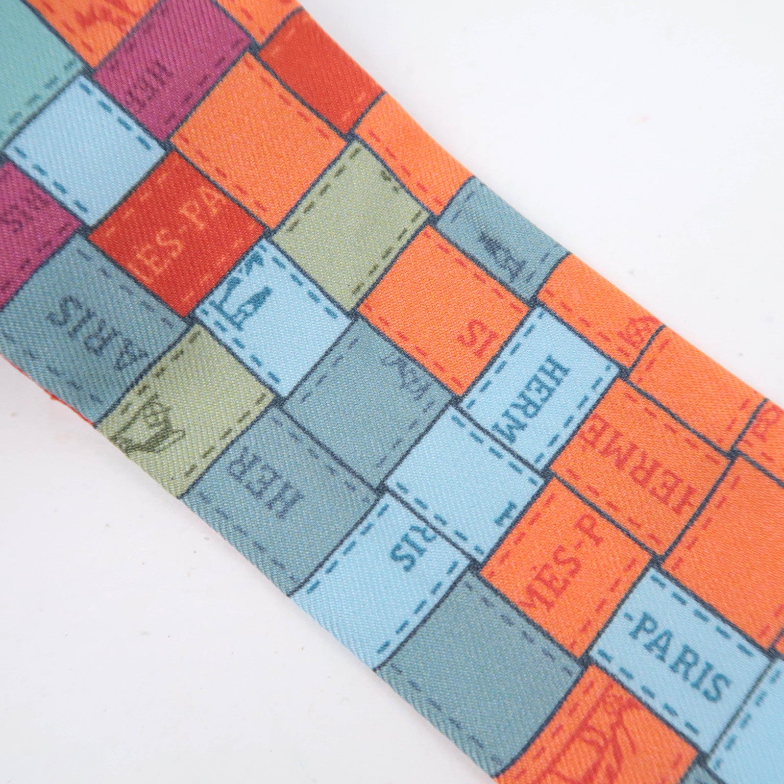HERMES Twilly Scarf Bolduc au Carre 100% Silk Orange Blue