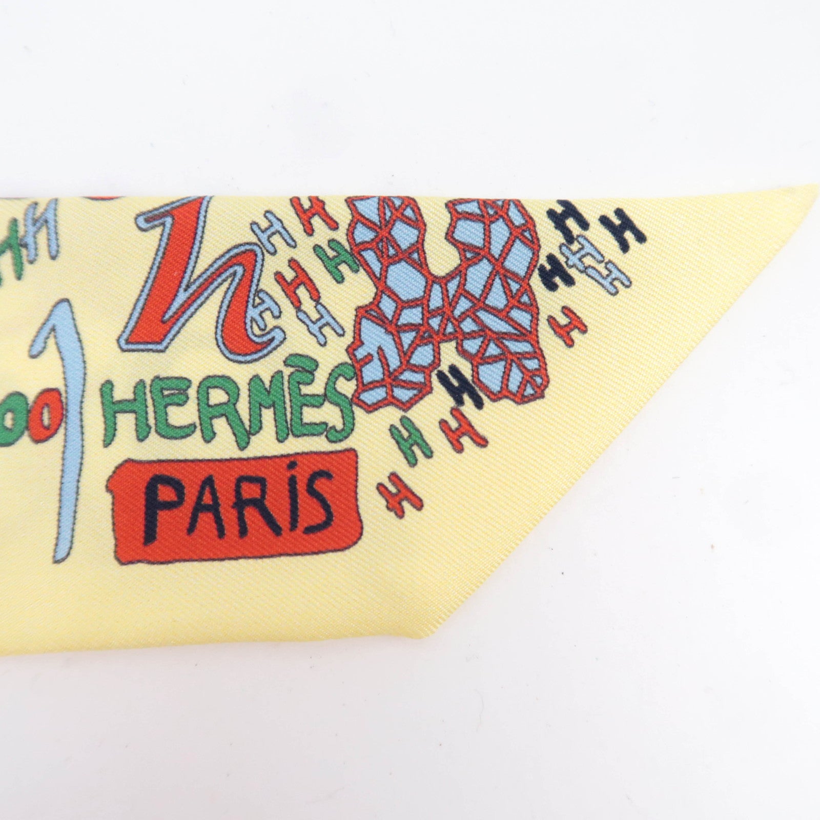 HERMES Twilly Scarf 1001H 100% Silk Yellow
