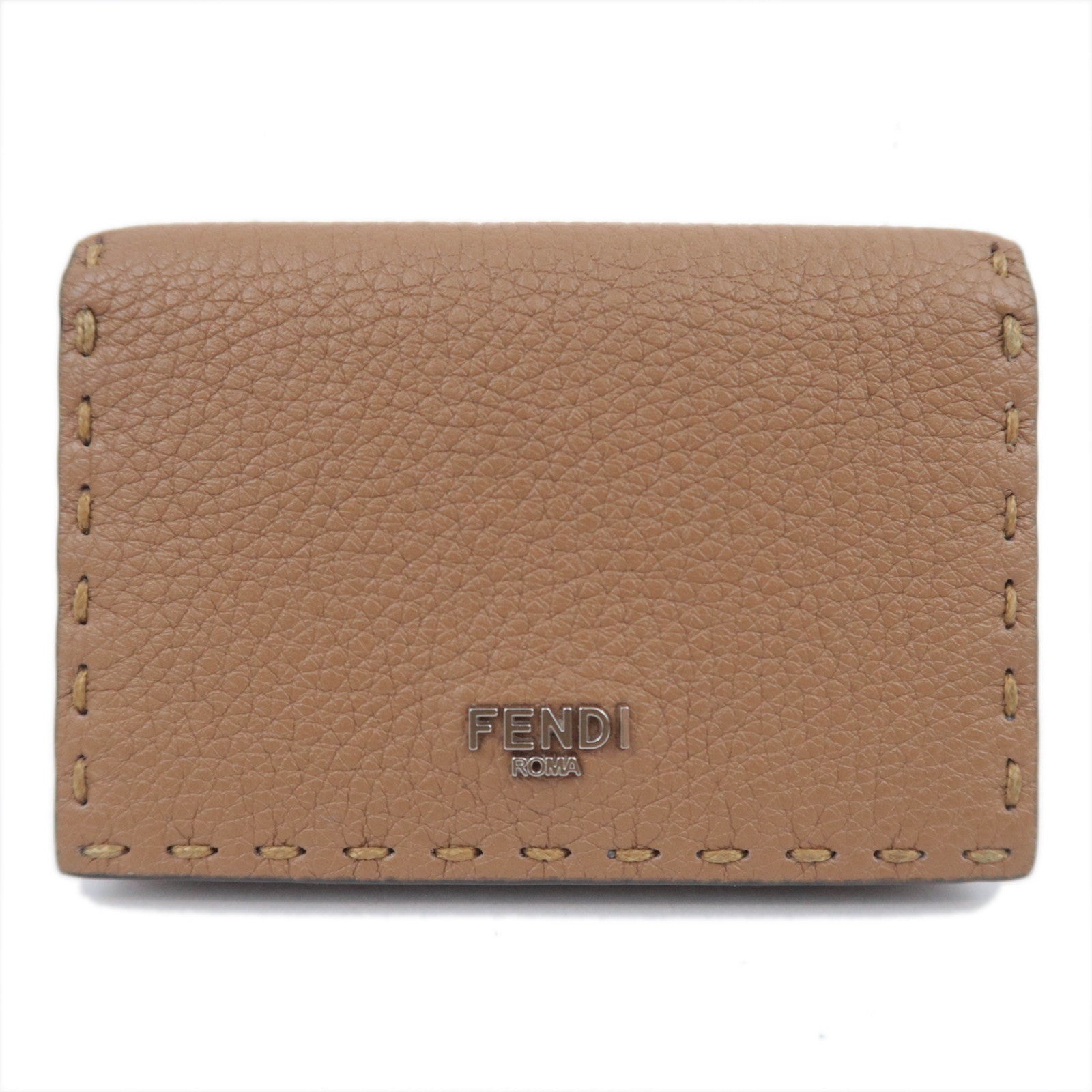 FENDI Selleria Leather Card Case Brown 7M022290914