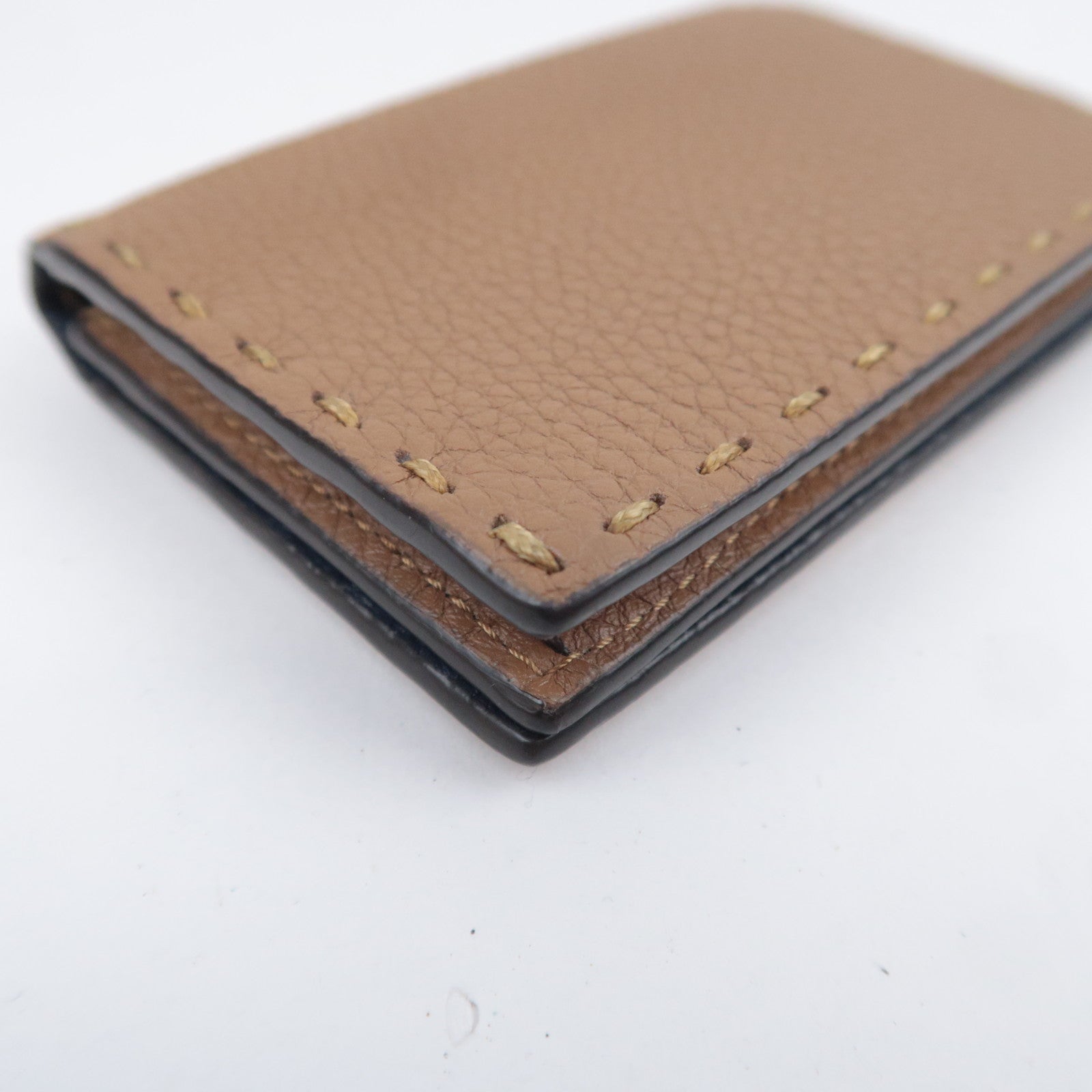 FENDI Selleria Leather Card Case Brown 7M0222