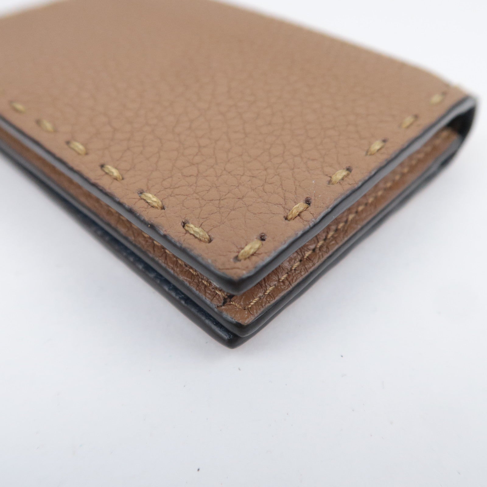 FENDI Selleria Leather Card Case Brown 7M0222