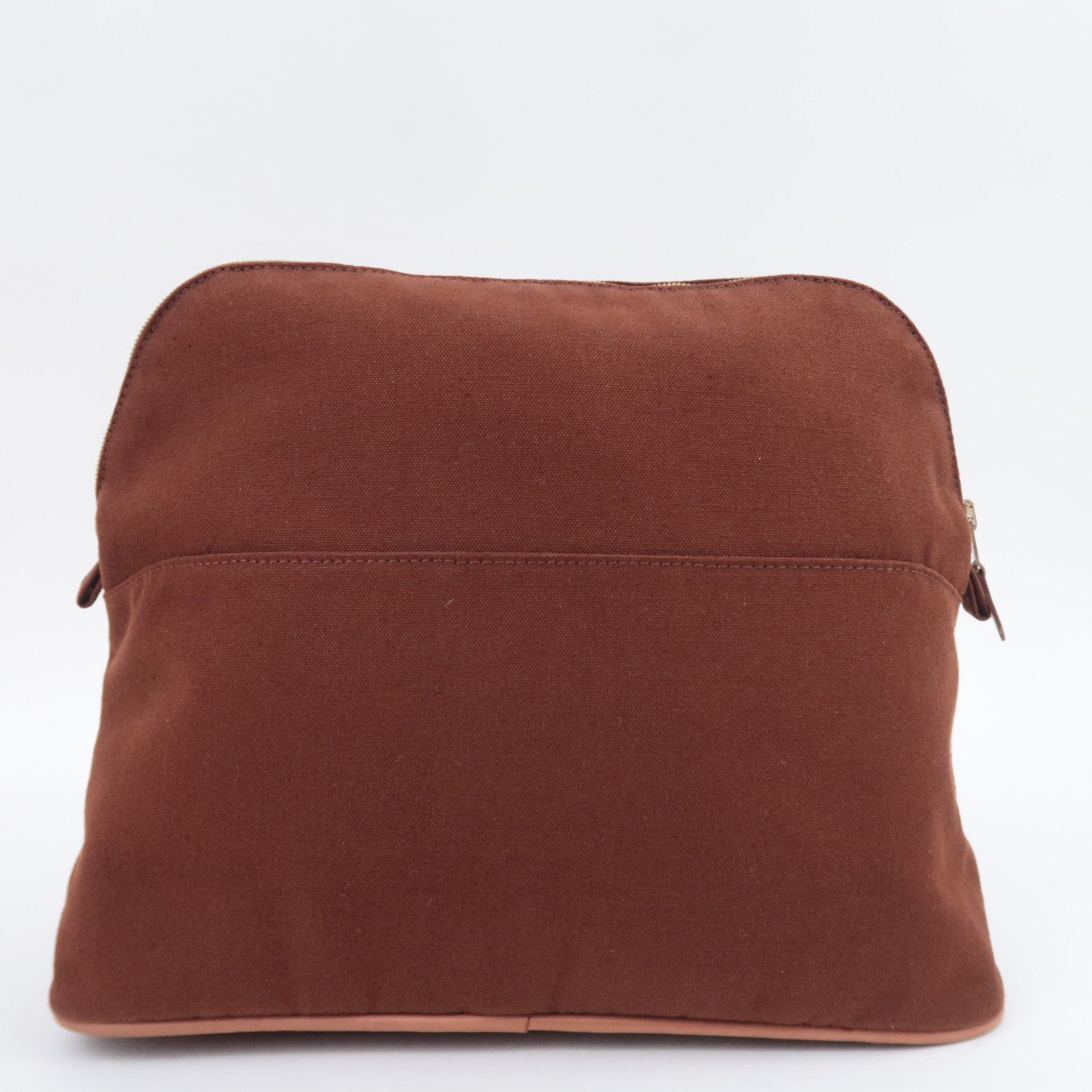 HERMES Bolide Pouch GM (30) Canvas Leather Clutch Bag Brown