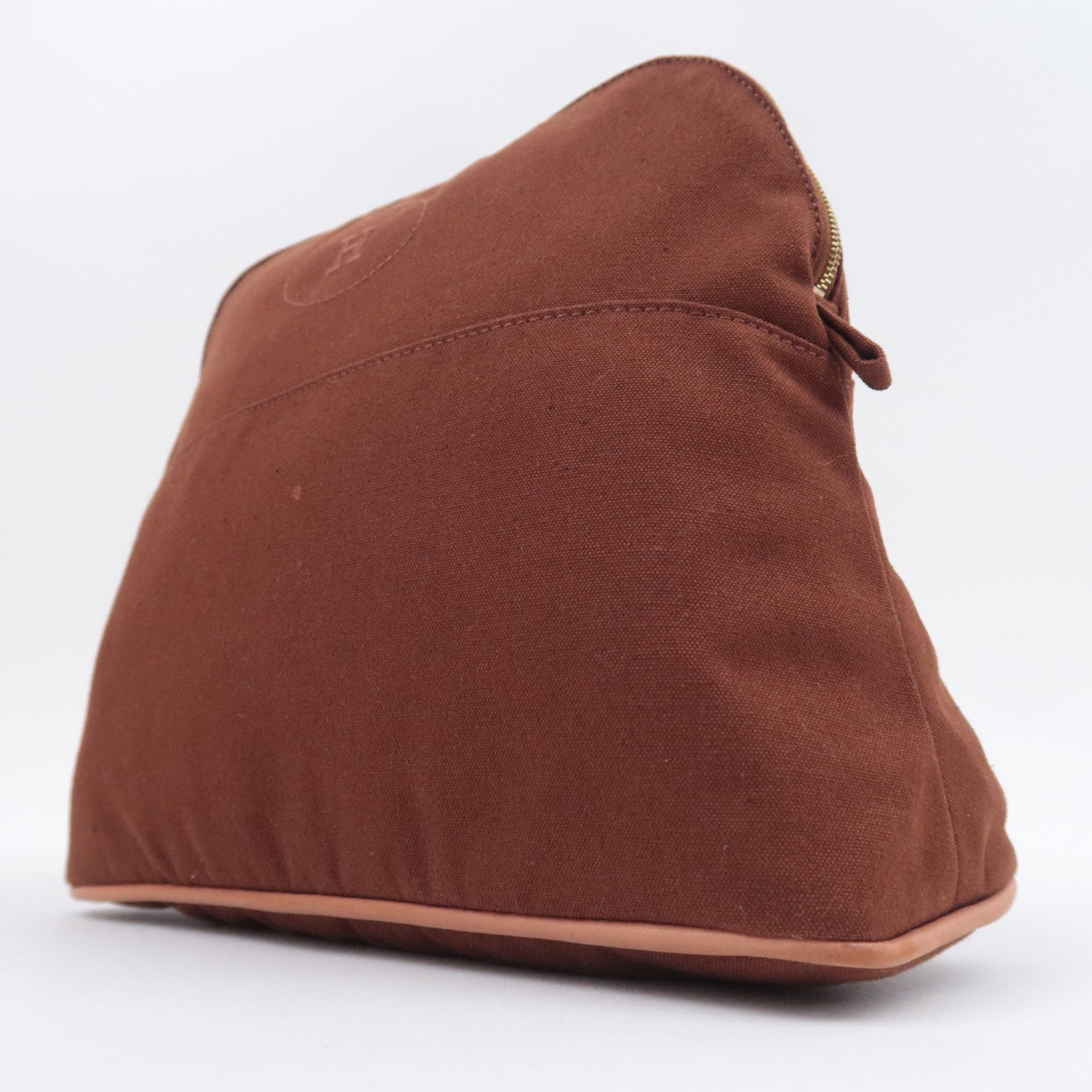 HERMES Bolide Pouch GM (30) Canvas Leather Clutch Bag Brown