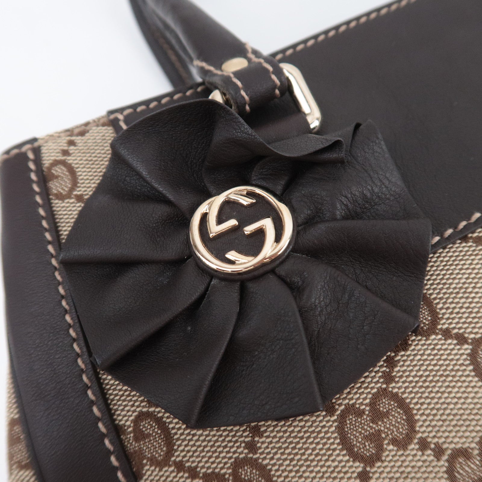 GUCCI GG Canvas Handbag Beige Brown 190247