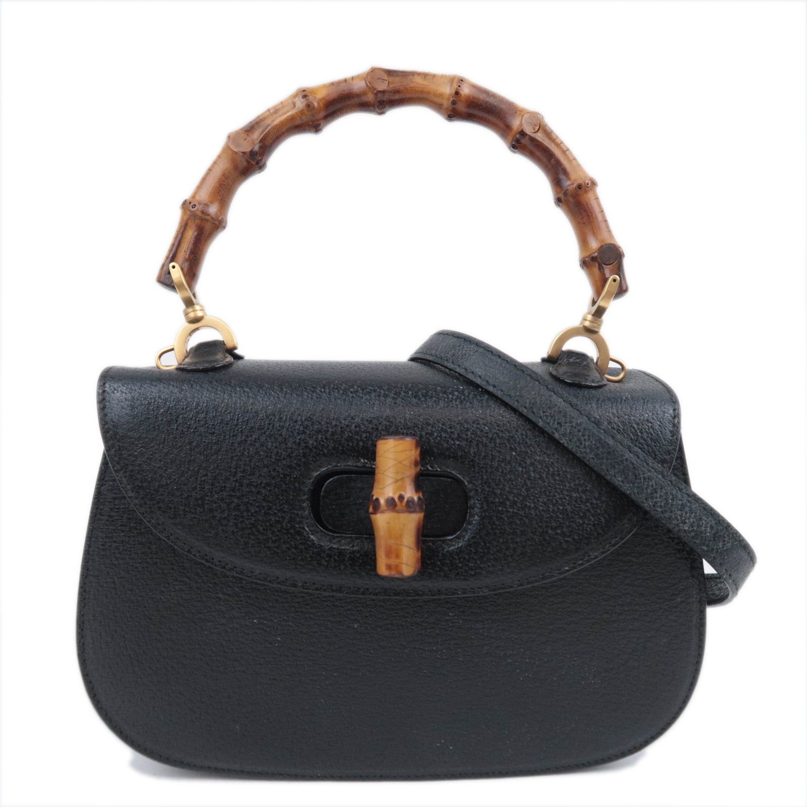 GUCCI Bamboo 2Way Leather Handbag Black 000.406.018890920