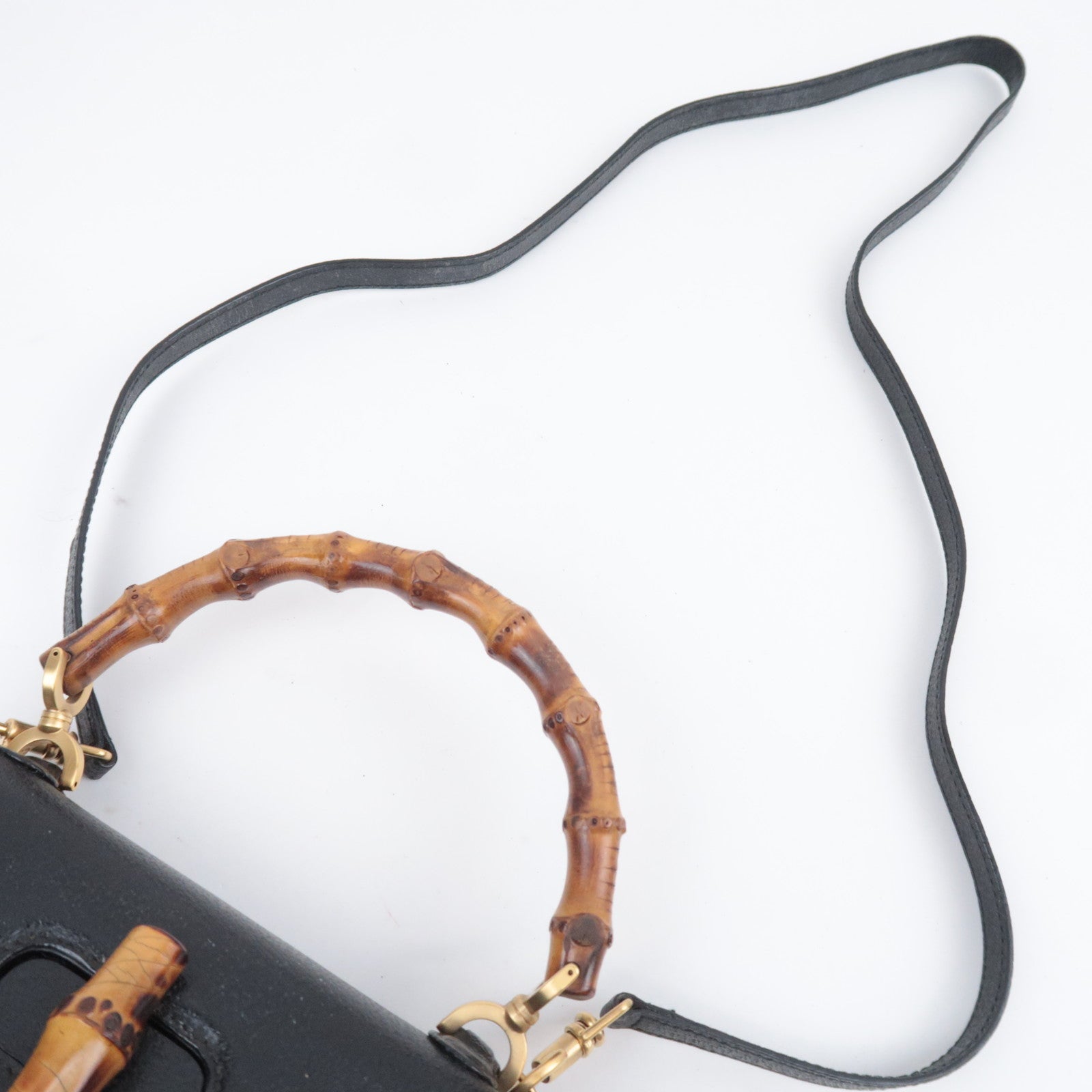 GUCCI Bamboo 2Way Leather Handbag Black 000.406.0188