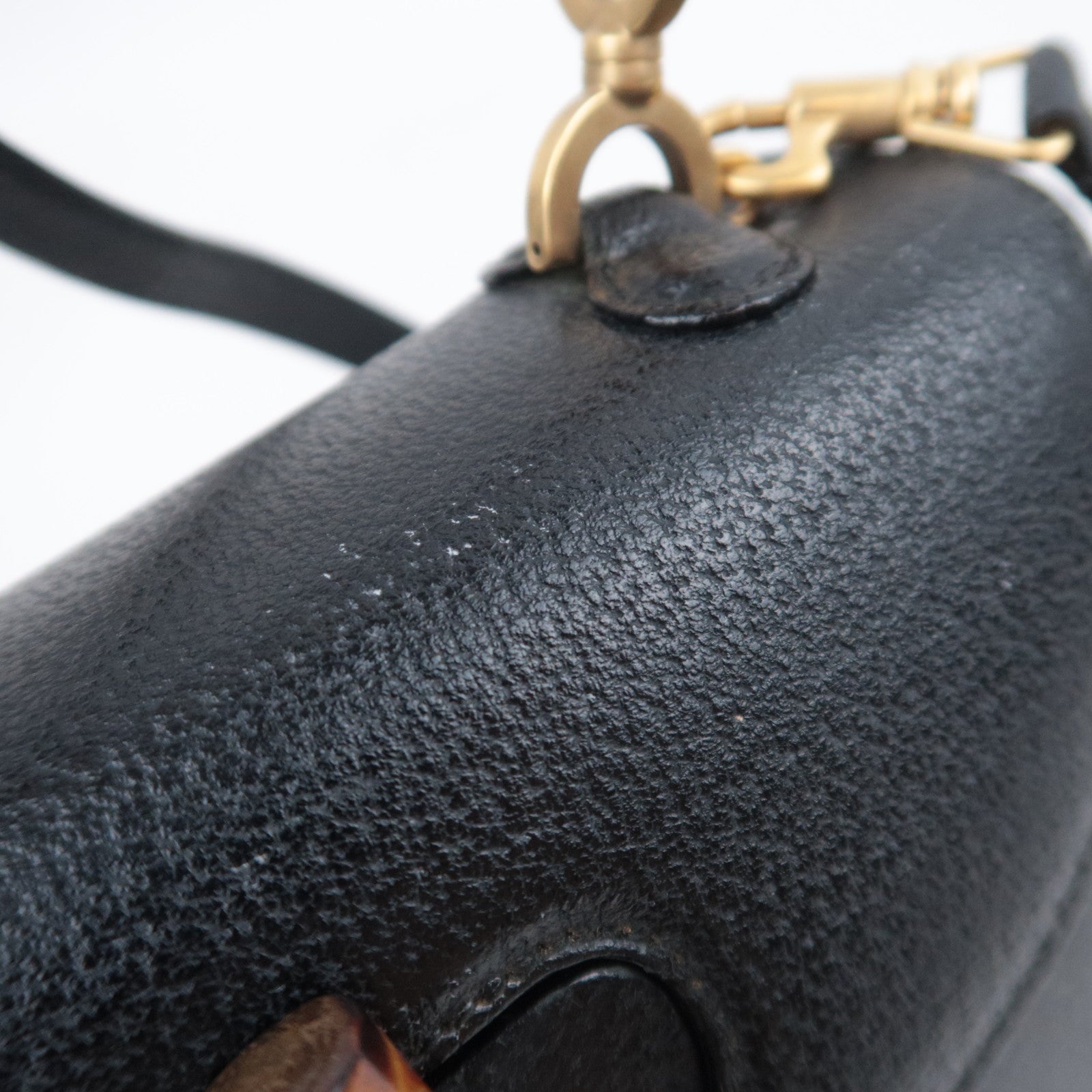 GUCCI Bamboo 2Way Leather Handbag Black 000.406.0188