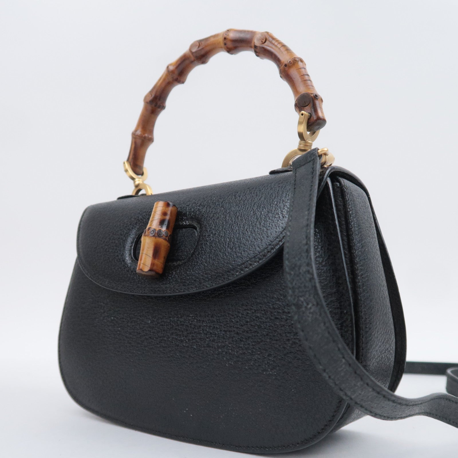 GUCCI Bamboo 2Way Leather Handbag Black 000.406.0188