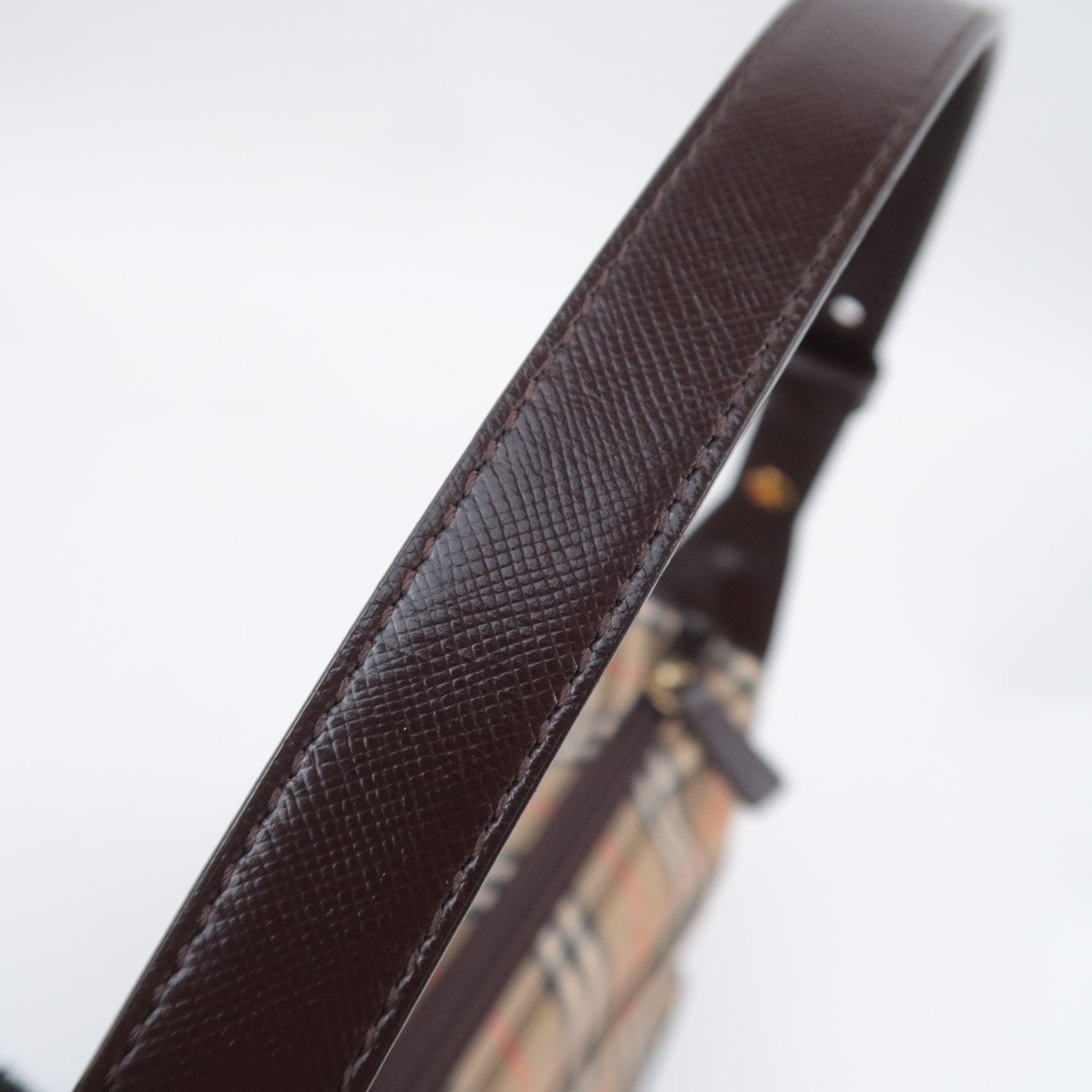 BURBERRY Nova Plaid Canvas Leather Shoulder Bag Beige Brown